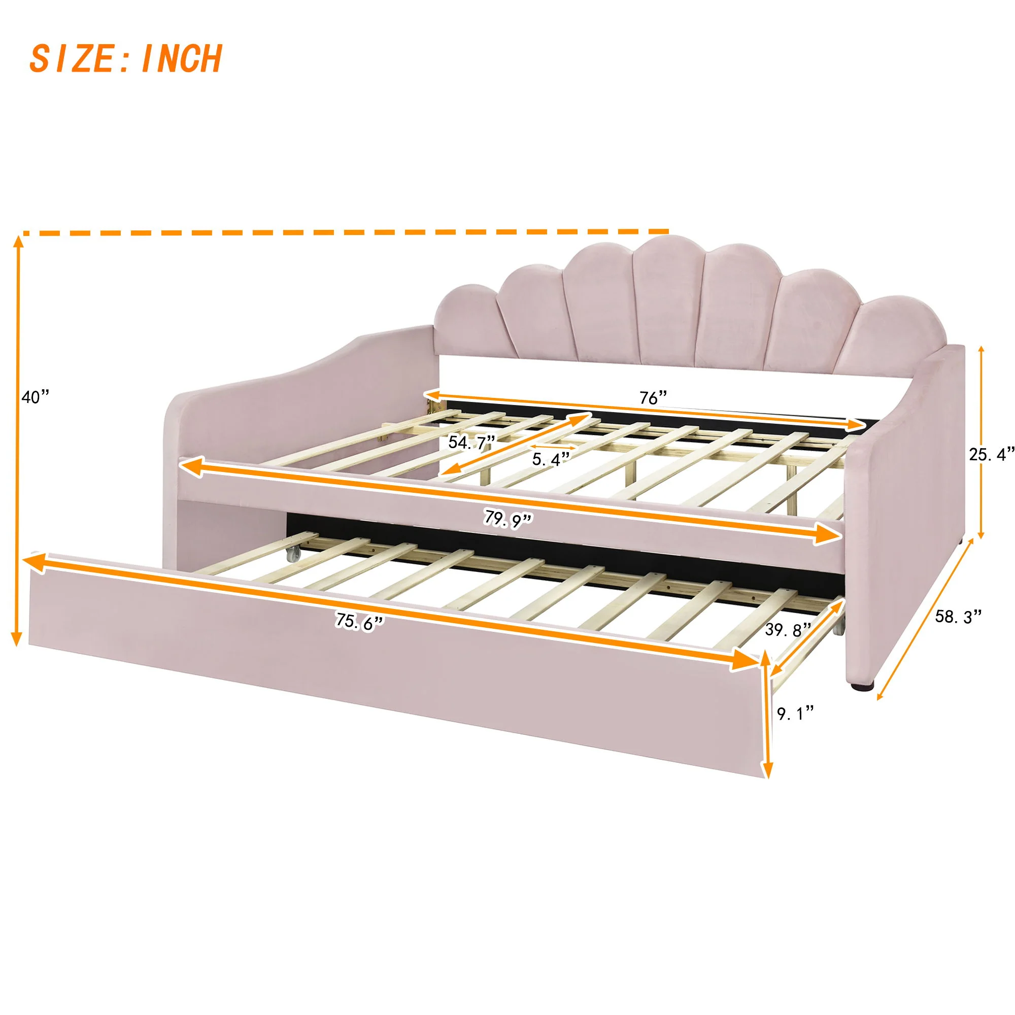Upholstery Daybed Frame With Shell Shaped Backrest - Image 4
