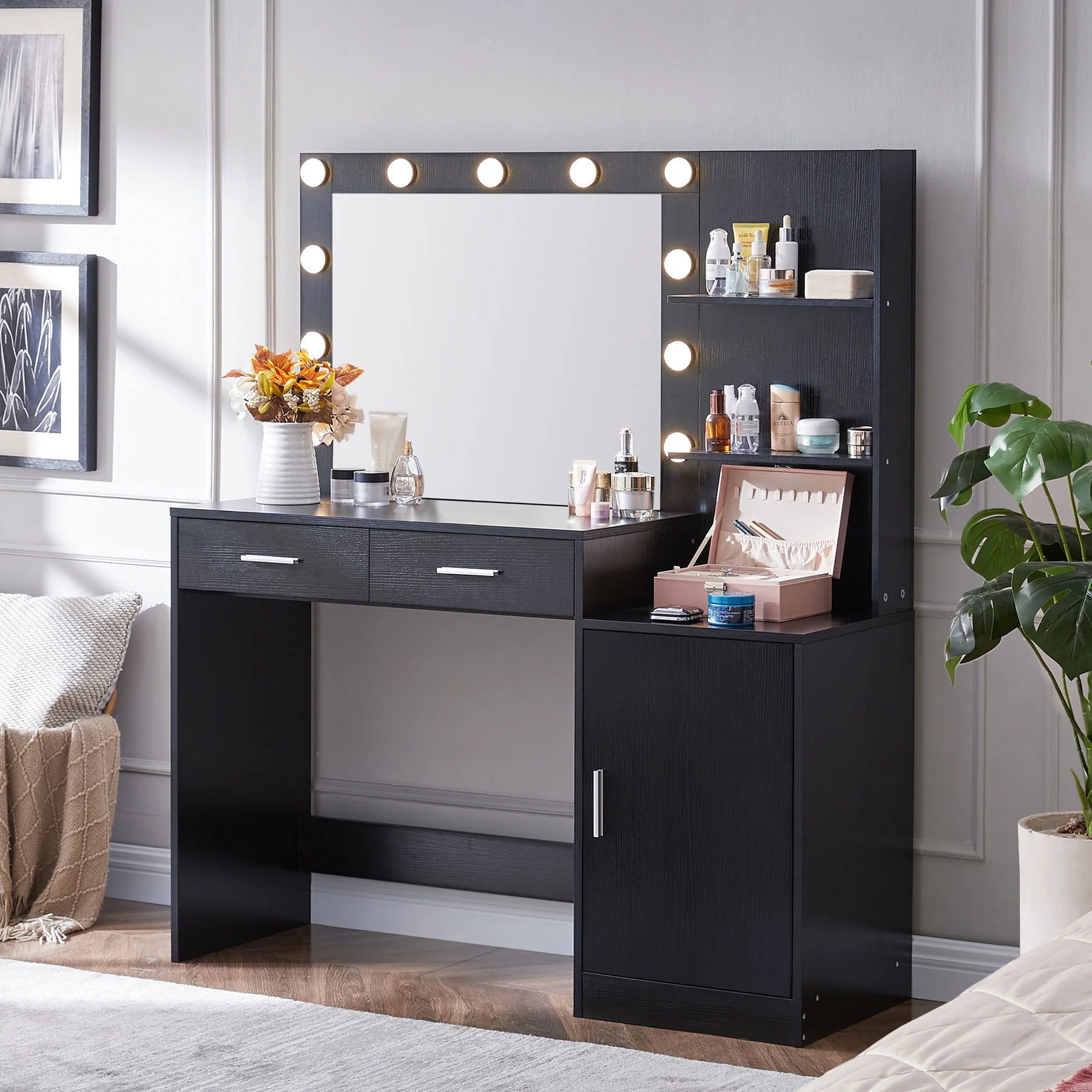 Vanity Desk With Mirror And Lights, 46.4In Dressing Table With 2 Large Drawer & Large Vertical Organizer, 3 Level Dresser & 3 Lighting Modes Adjustable Brightness, Suitable For Bedroom - Image 8