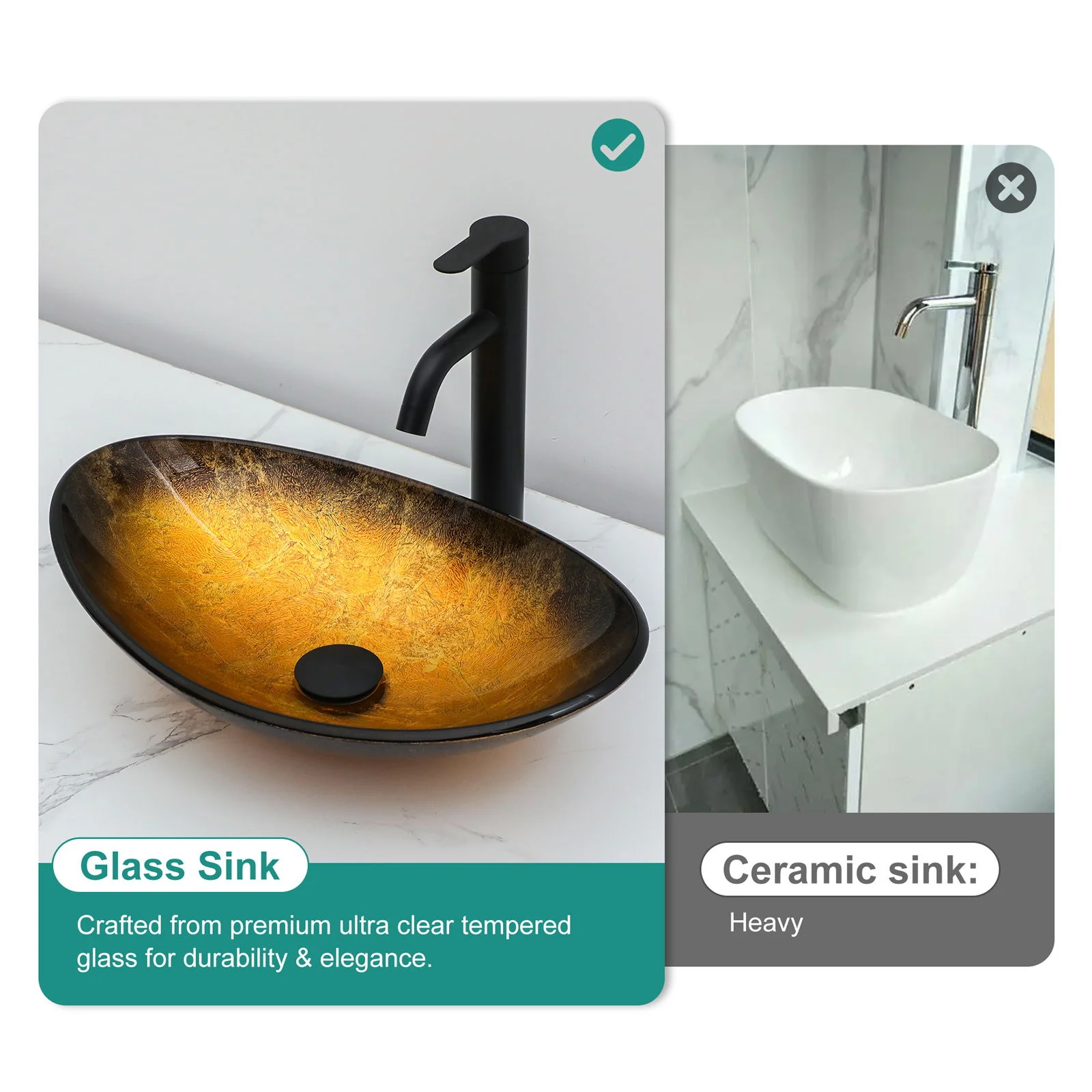 Veined Vessel Sink With Pop Up Drain, Boat Shape Bathroom Sink Above Counter - Gold - Image 4