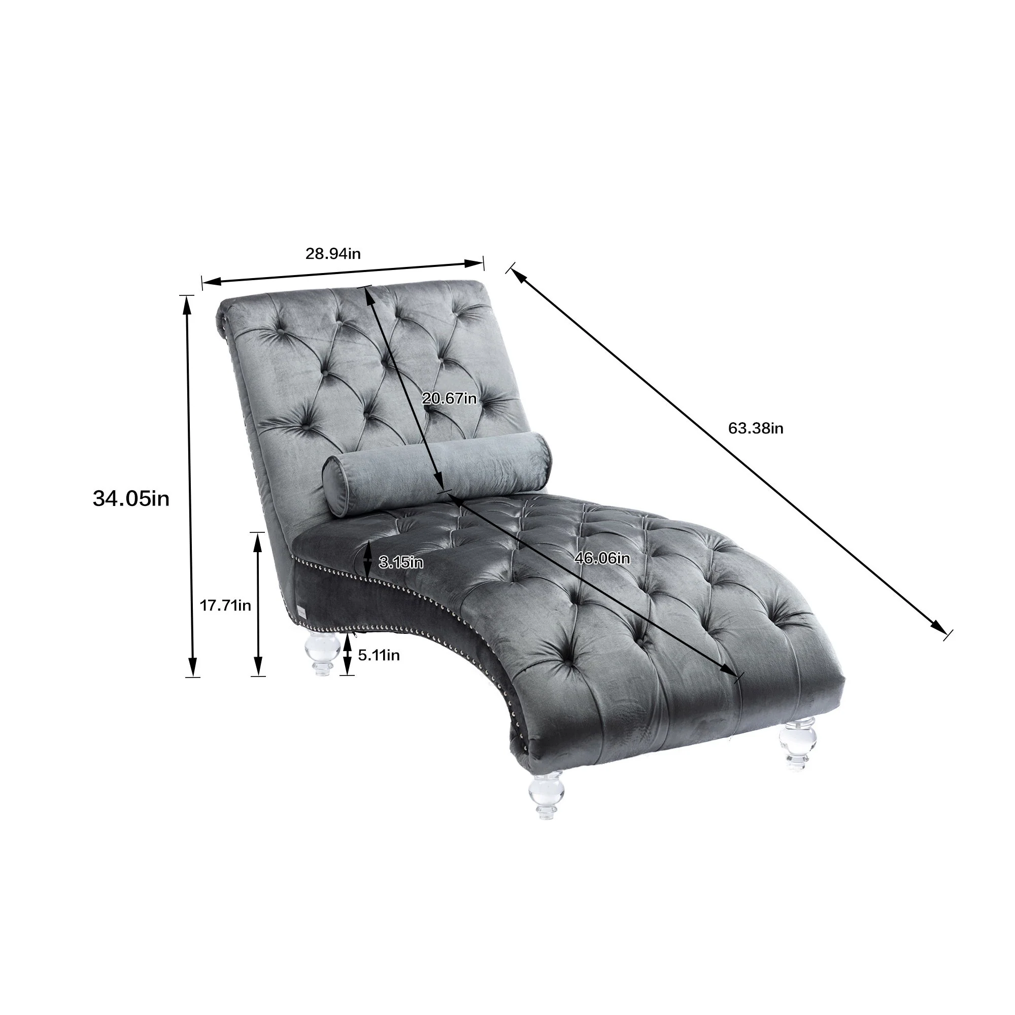 Chaise Lounge Indoor, Button Tufted Upholstered Chaise Lounge Chair With Pillow - Image 16