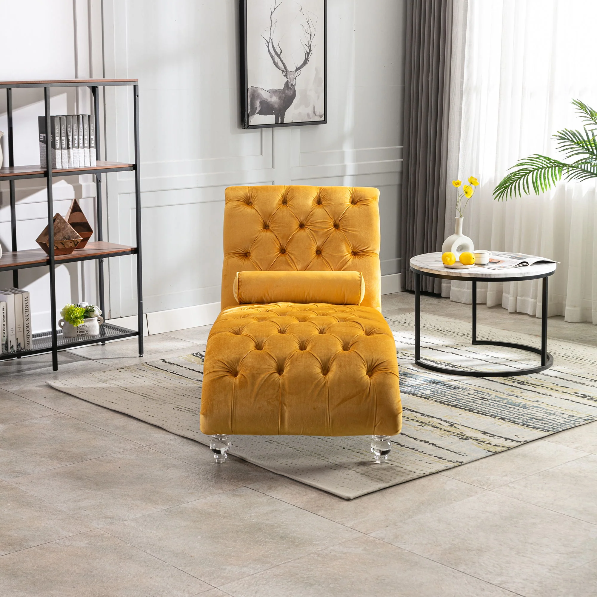 Chaise Lounge Indoor, Button Tufted Upholstered Chaise Lounge Chair With Pillow - Image 33