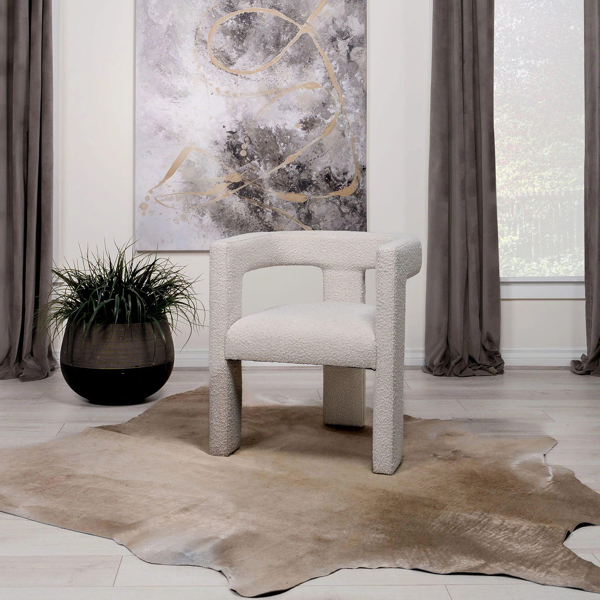 Verda - Upholstered Accent Side Chair In Soft With Rounded Open Back And 3 Leg Base - White - Image 2