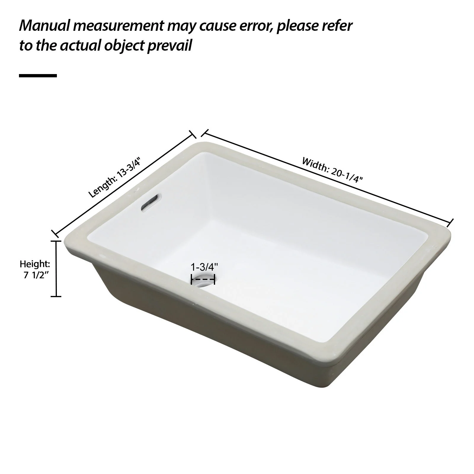 Vertical Undermount Bathroom Sink With Overflow - White - Image 3