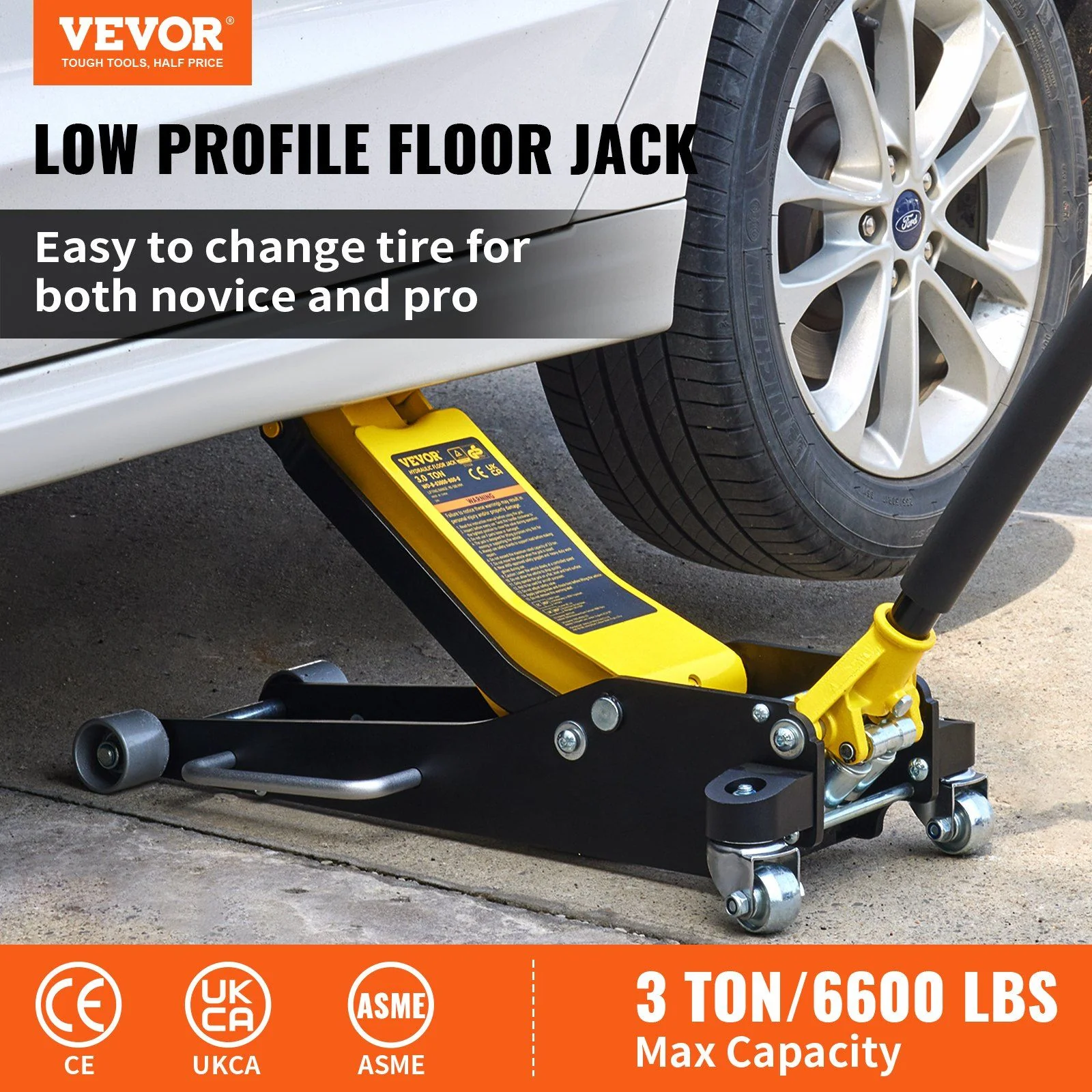 Vevor Racing Floor Jack 3 Ton Dual Pump Lift - Natural - Image 2