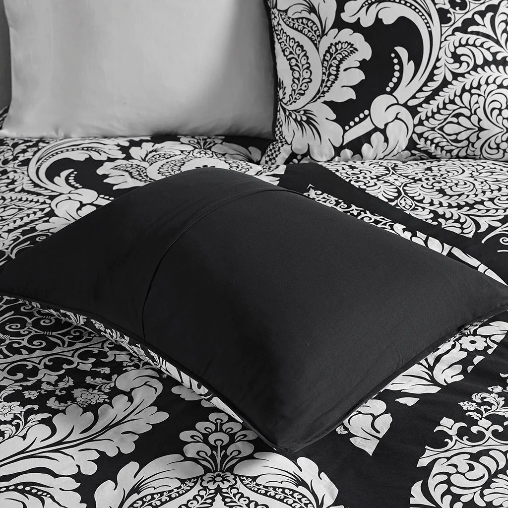Vienna - 7 Piece Queen Cotton Printed Comforter Set - Black - Image 4