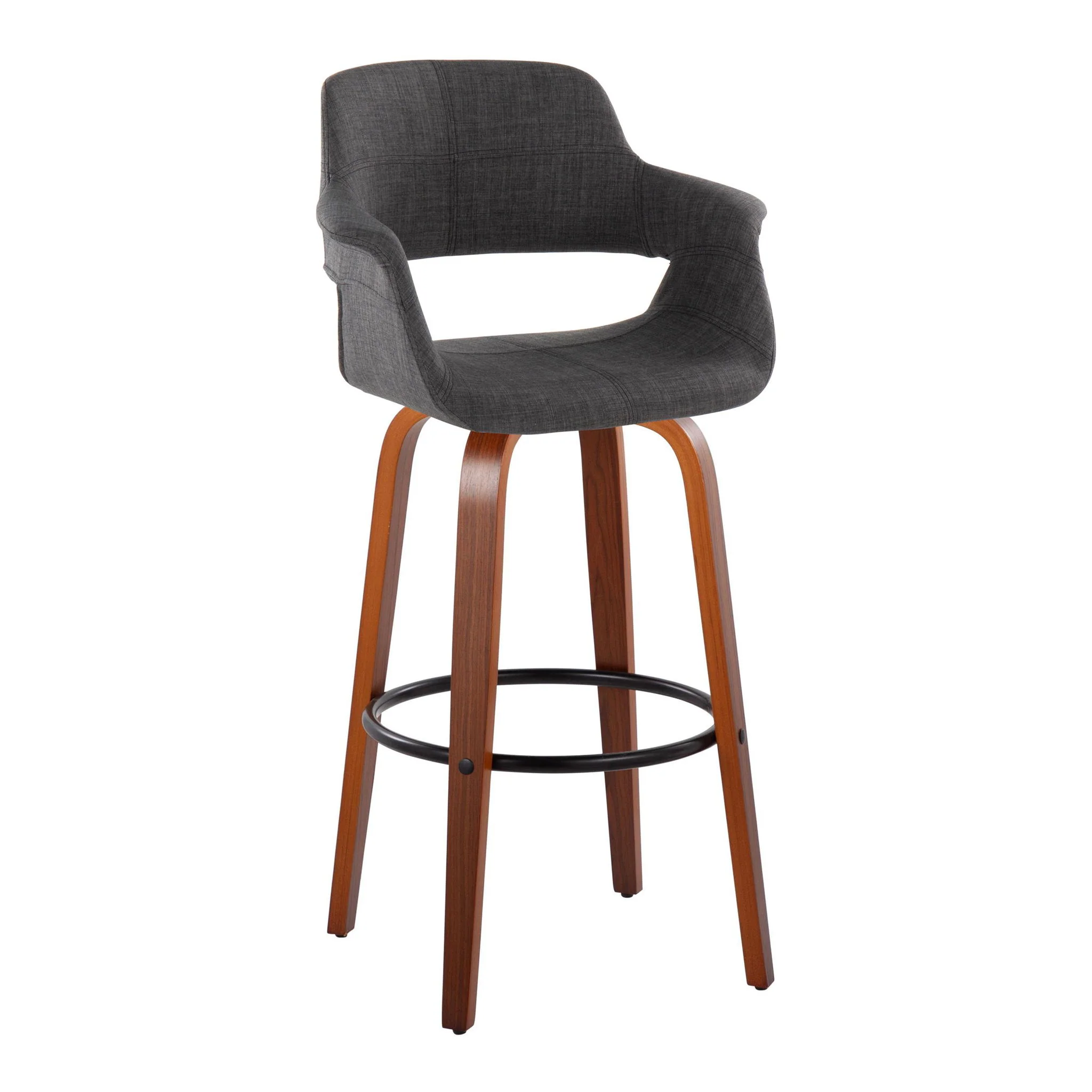 Vintage Flair - Mid Century Modern Fixed Height Barstool With Swivel With Round Footrest (Set of 2) - Image 2