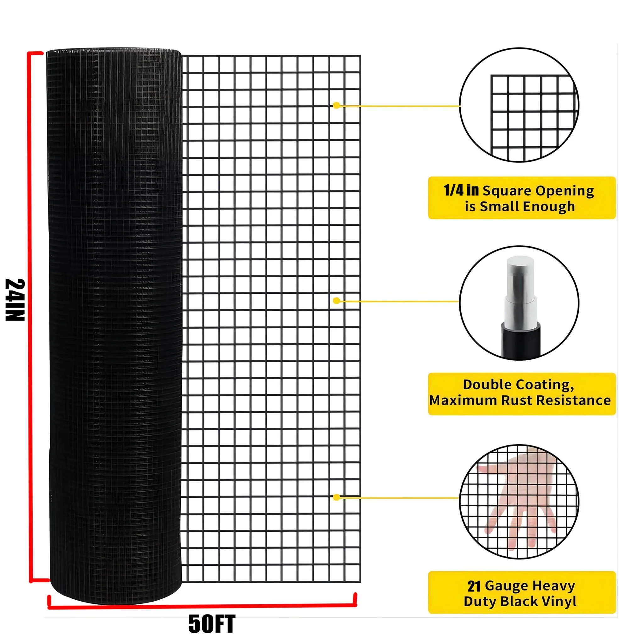 Vinyl Coated Hardware Cloth, 21 Gauge, Galvanized Steel, For Poultry Netting And Chicken Coop - Black - Image 2