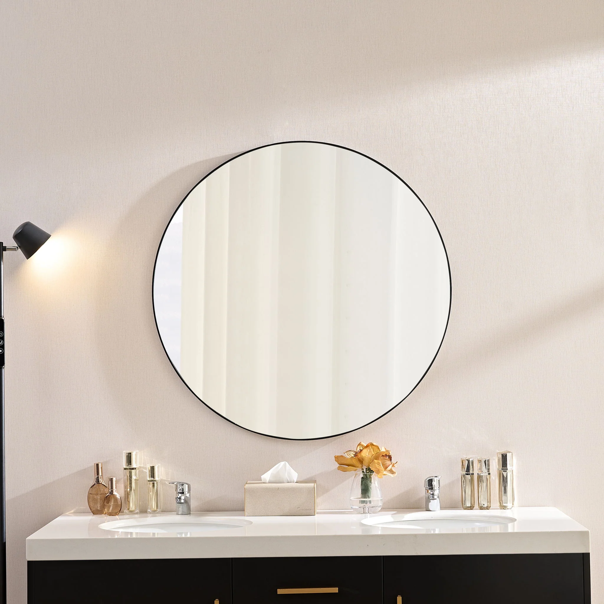 Wall Circular Framed Vanity Mirror For Bathroom, Living Room Decor - Black - Image 2