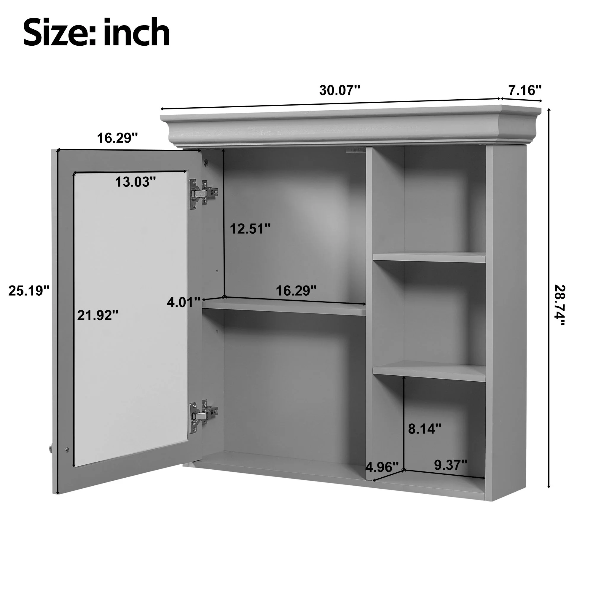 Wall Mounted Bathroom Medicine Cabinet With Mirror And Adjustable Storage With Soft Close Hinges - Image 5