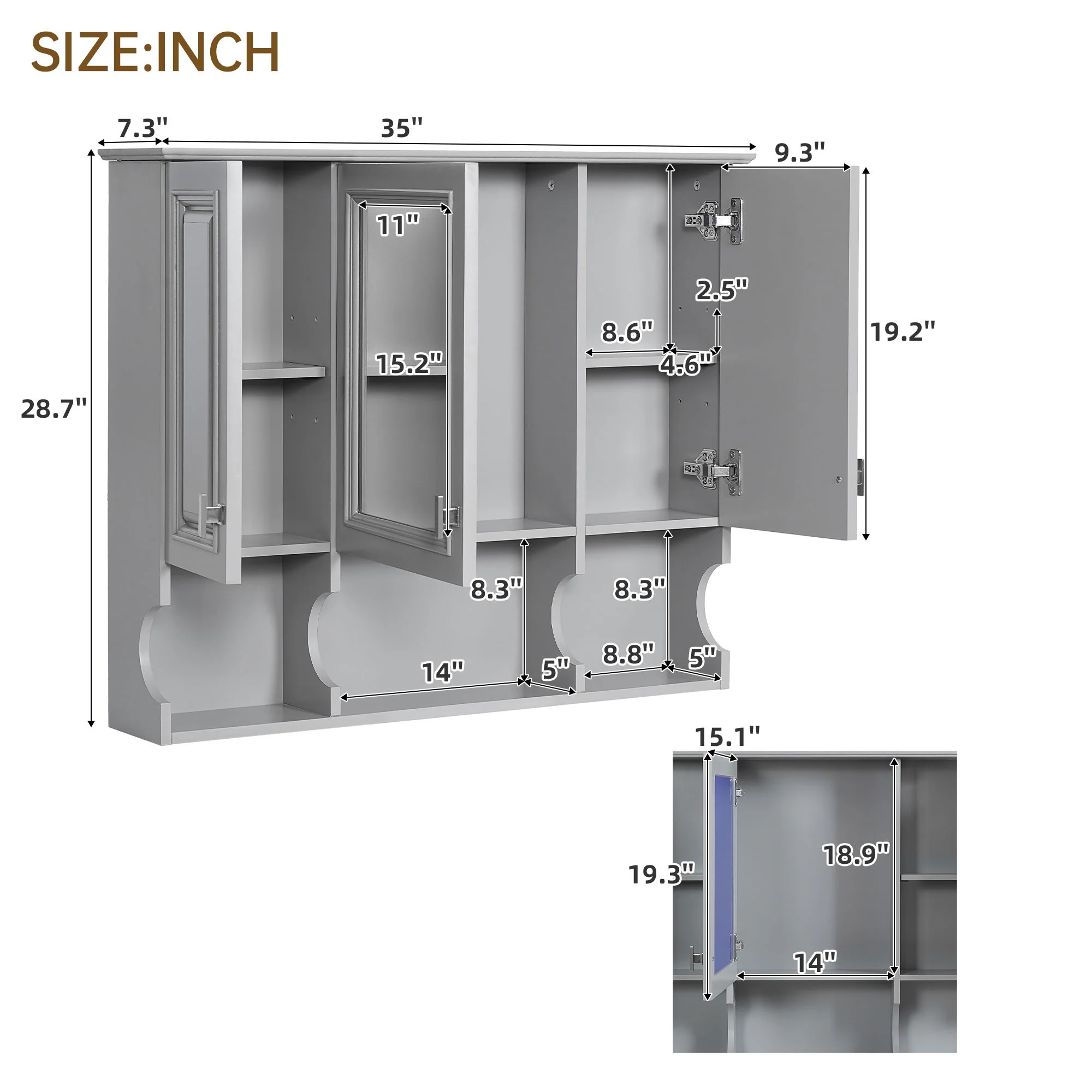 Wall Mounted Bathroom Medicine Wall Cabinet With Mirror & Open Shelves - Image 10