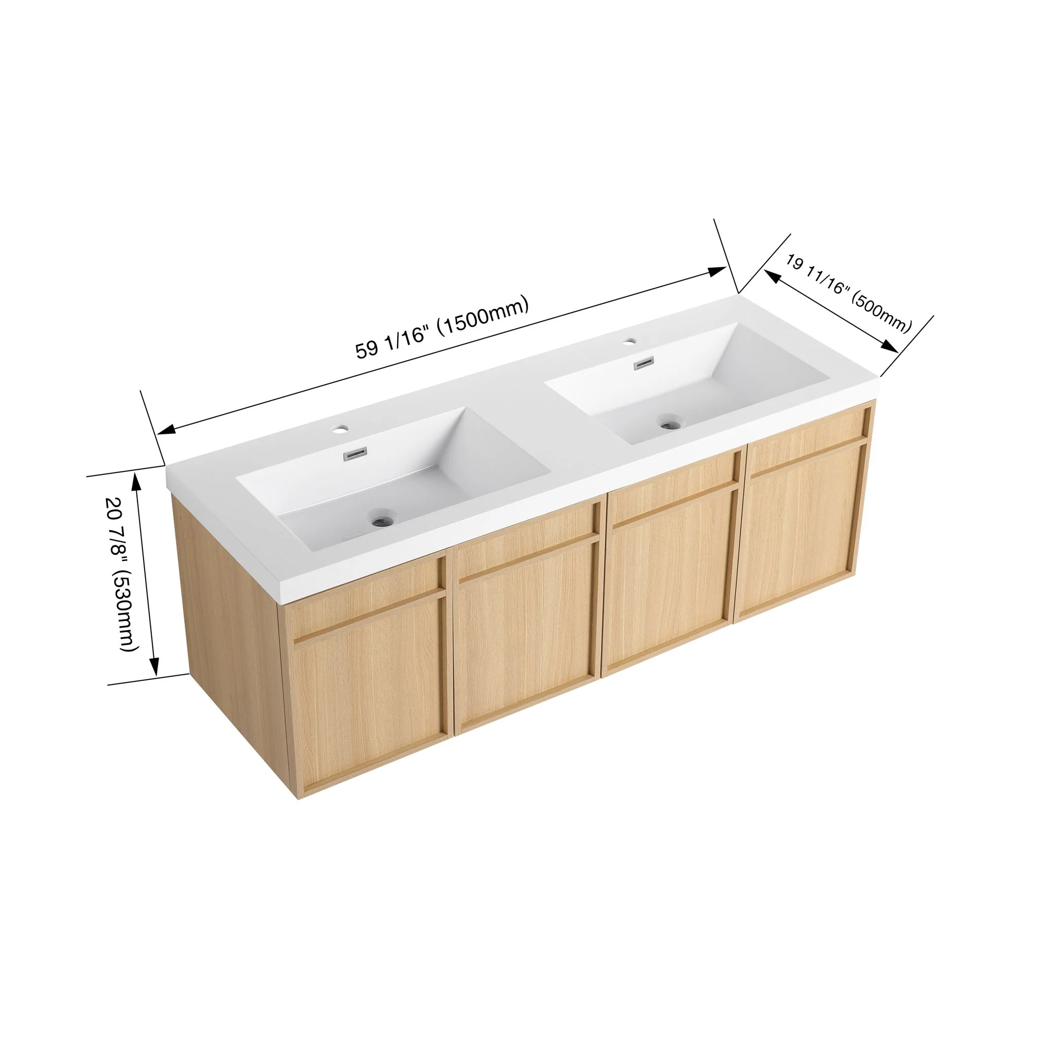 Wall-Mounted Bathroom Vanity With Resin Sink And Soft Closing Doors - Image 6