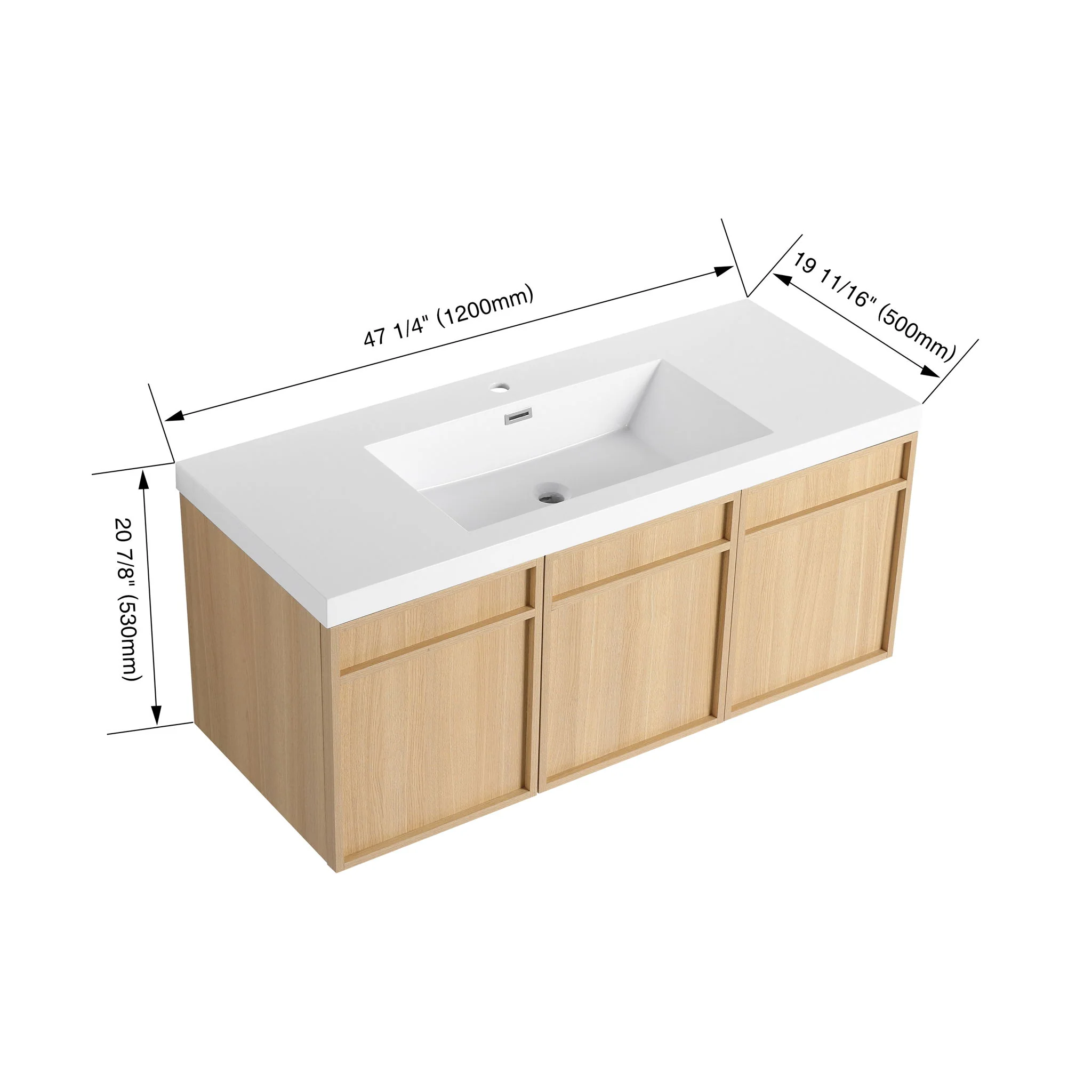 Wall-Mounted Bathroom Vanity With Resin Sink And Soft Closing Doors - Image 7