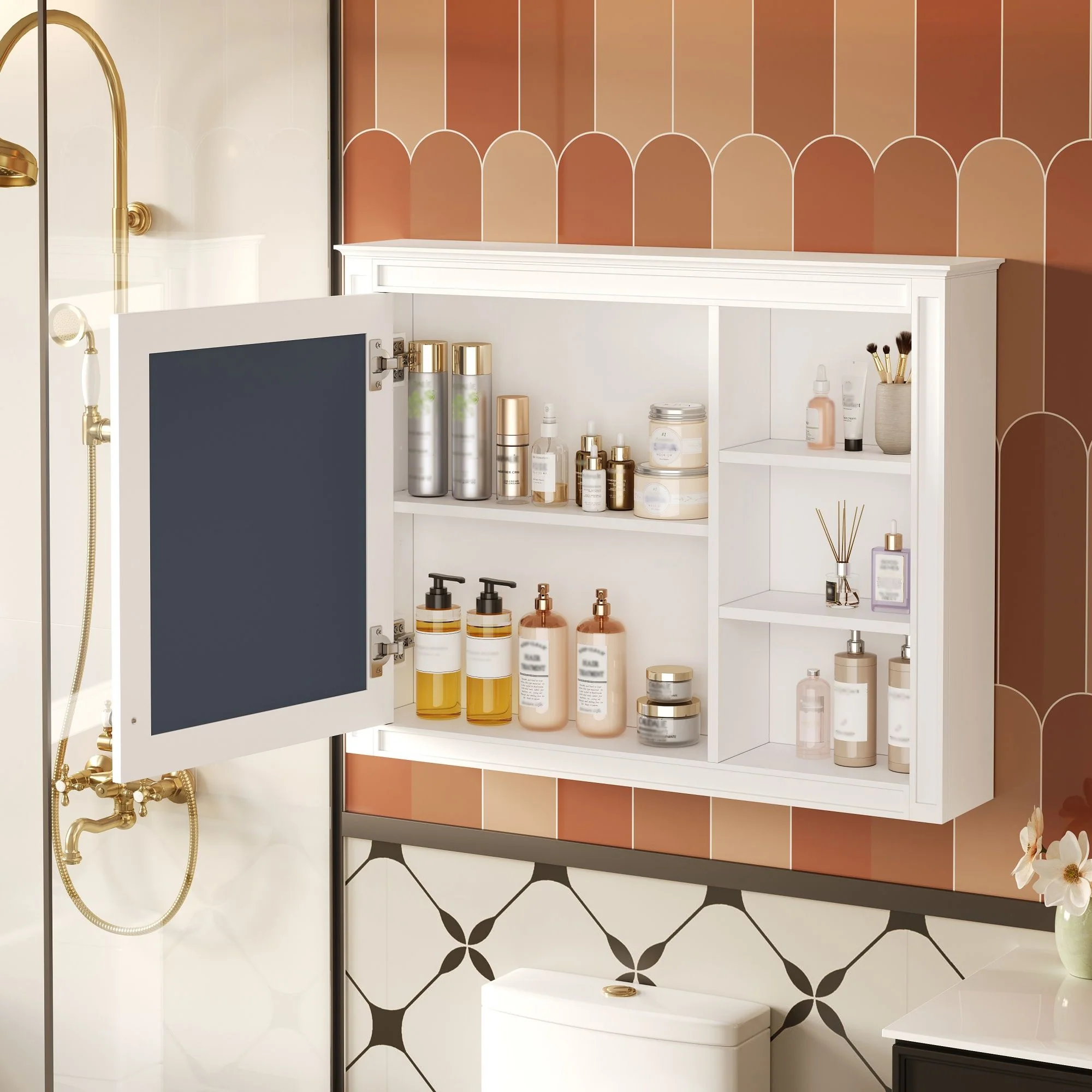 Wall Mounted Medicine Cabinet With Mirror, Adjustable Shelf - White - Image 3