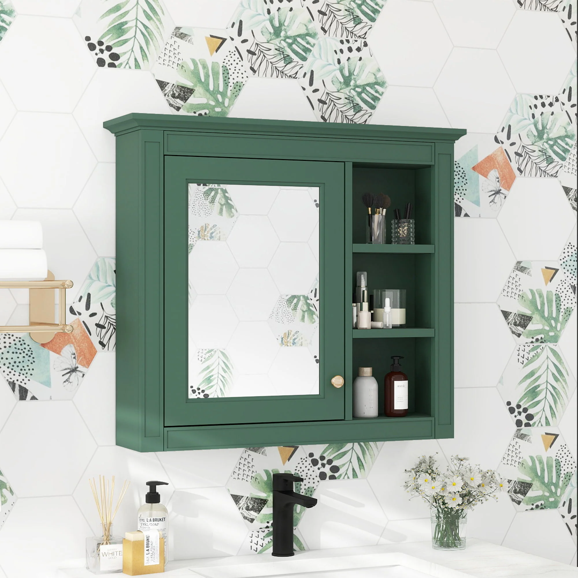 Wall Mounted Medicine Cabinet With Mirror And 3 Open Shelves - Image 16
