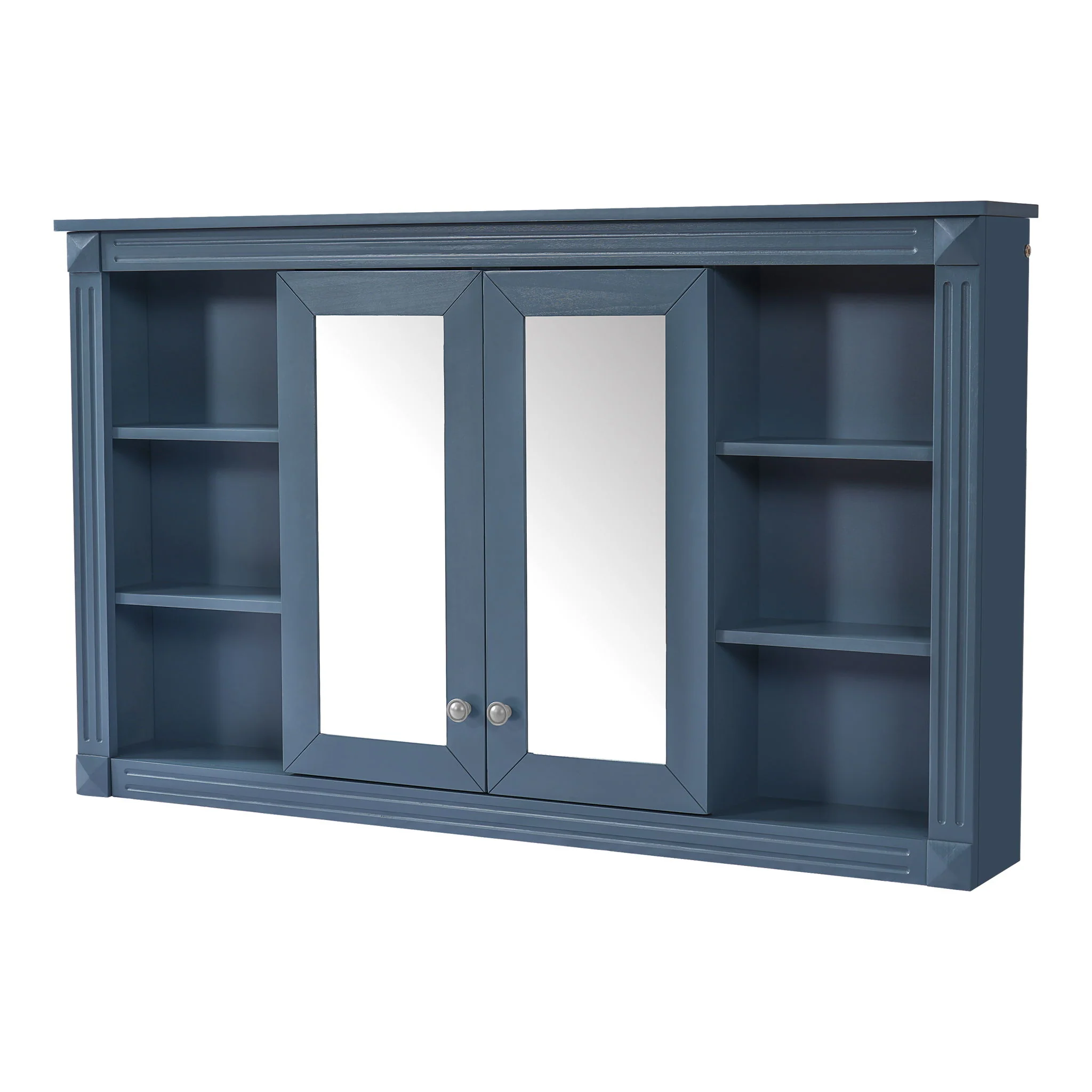 Wall-Mounted Mirror Cabinet With Adjustable Shelf And Open Shelves