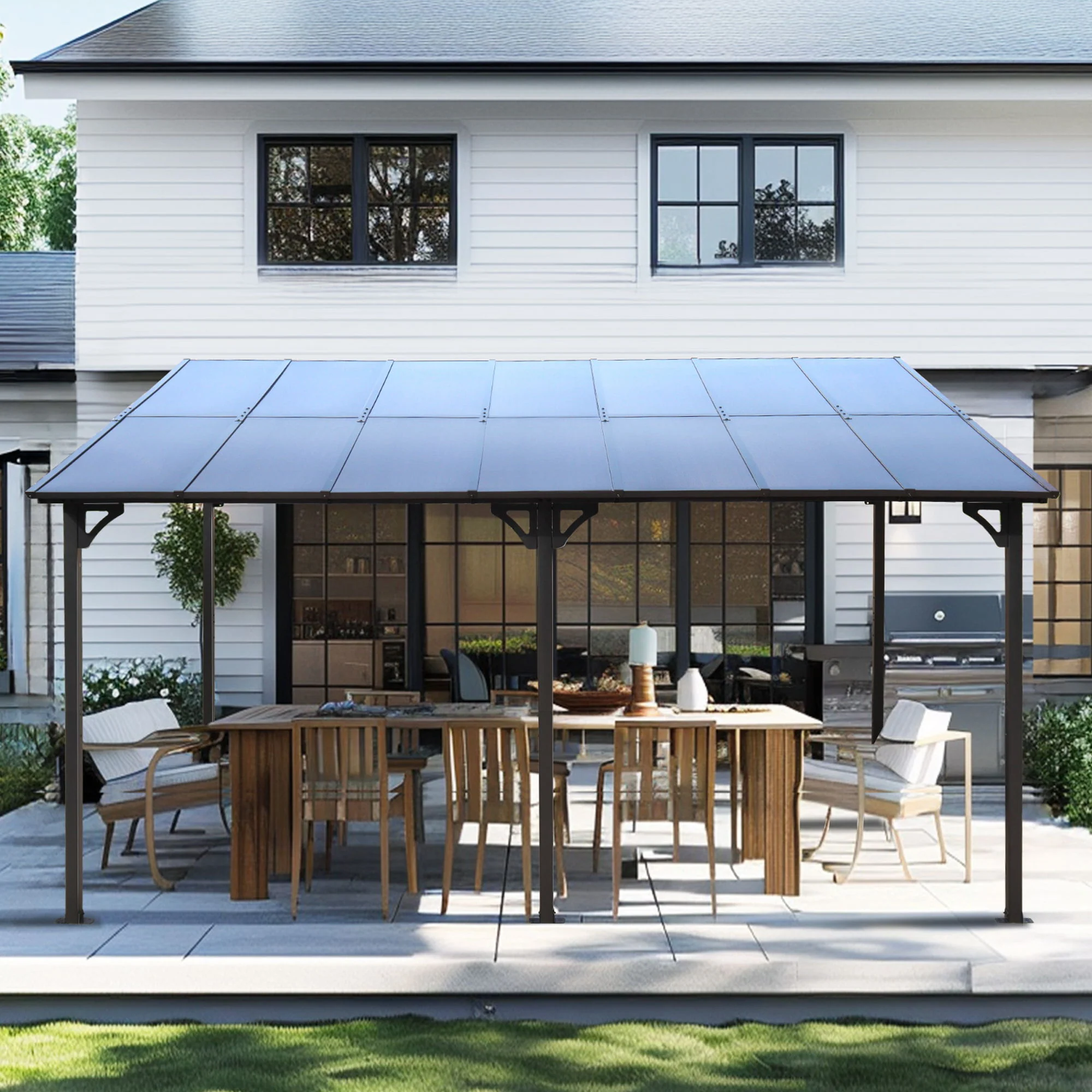 Wall Mounted Outdoor Pergola Gazebo, Heavy Duty Metal Awning With Roof - Image 8