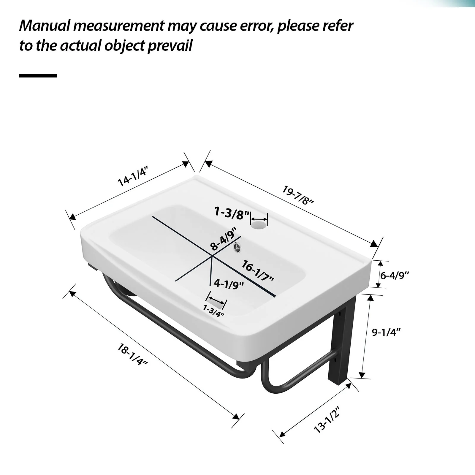 Wall Mounted Rectangular Bathroom Sink With 304 Stainless Steel Towel Bar & Overflow - White - Image 3