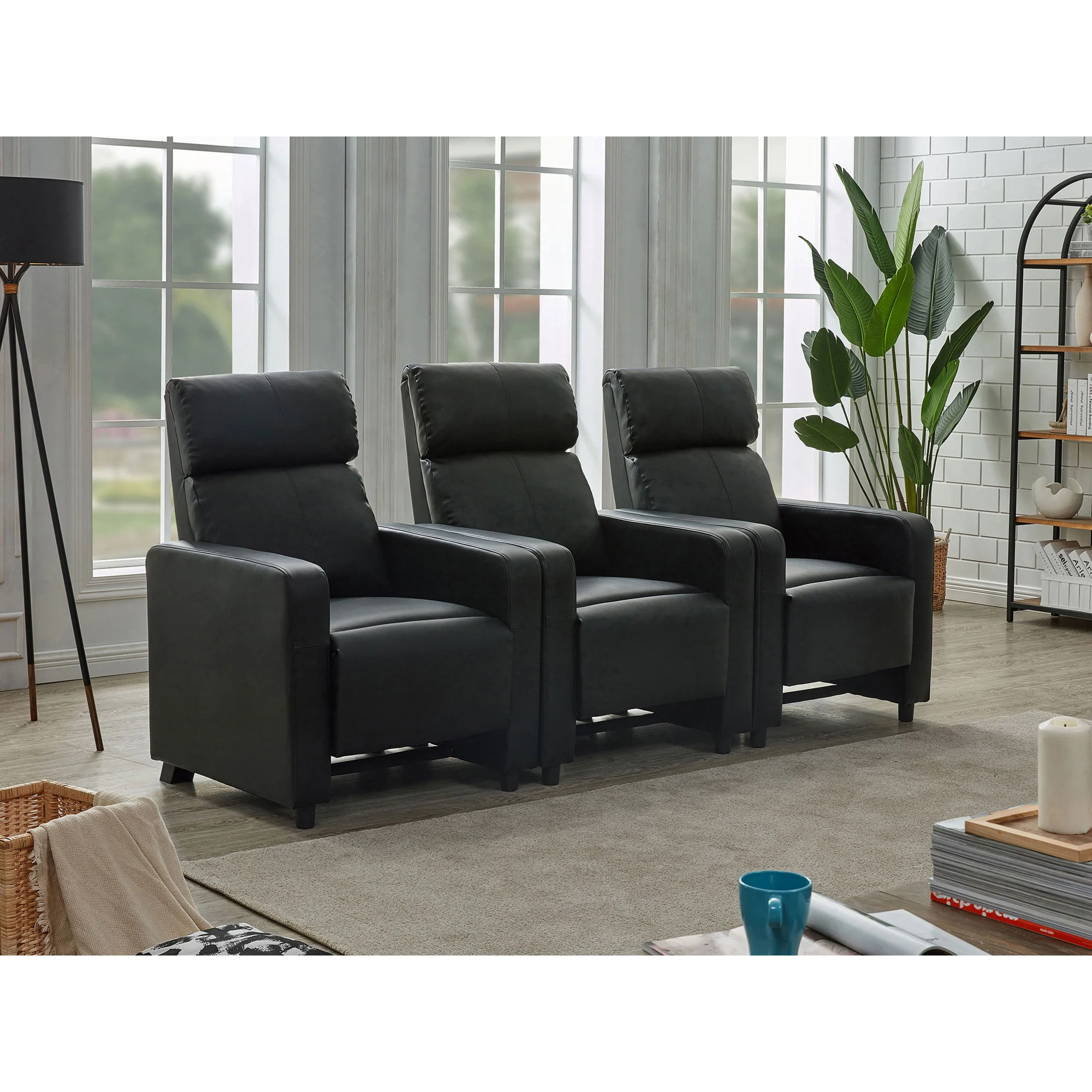 Warren - 3 Seater Reclining Home Theater - Black - Image 2