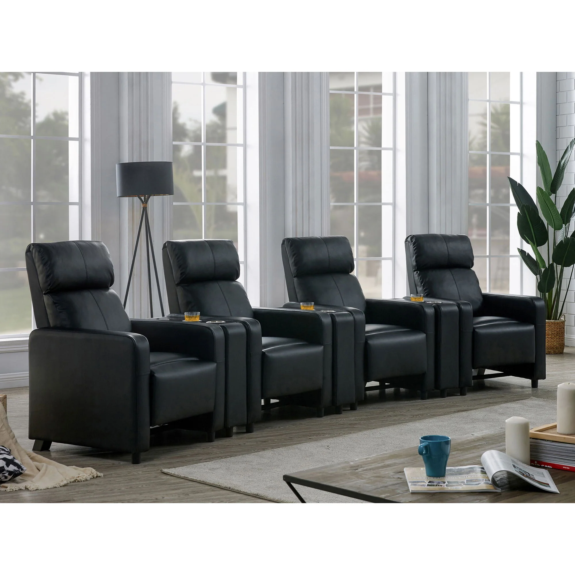 Warren - 4 Seater Home Theater With 3 Wedge Consoles - Black - Image 4