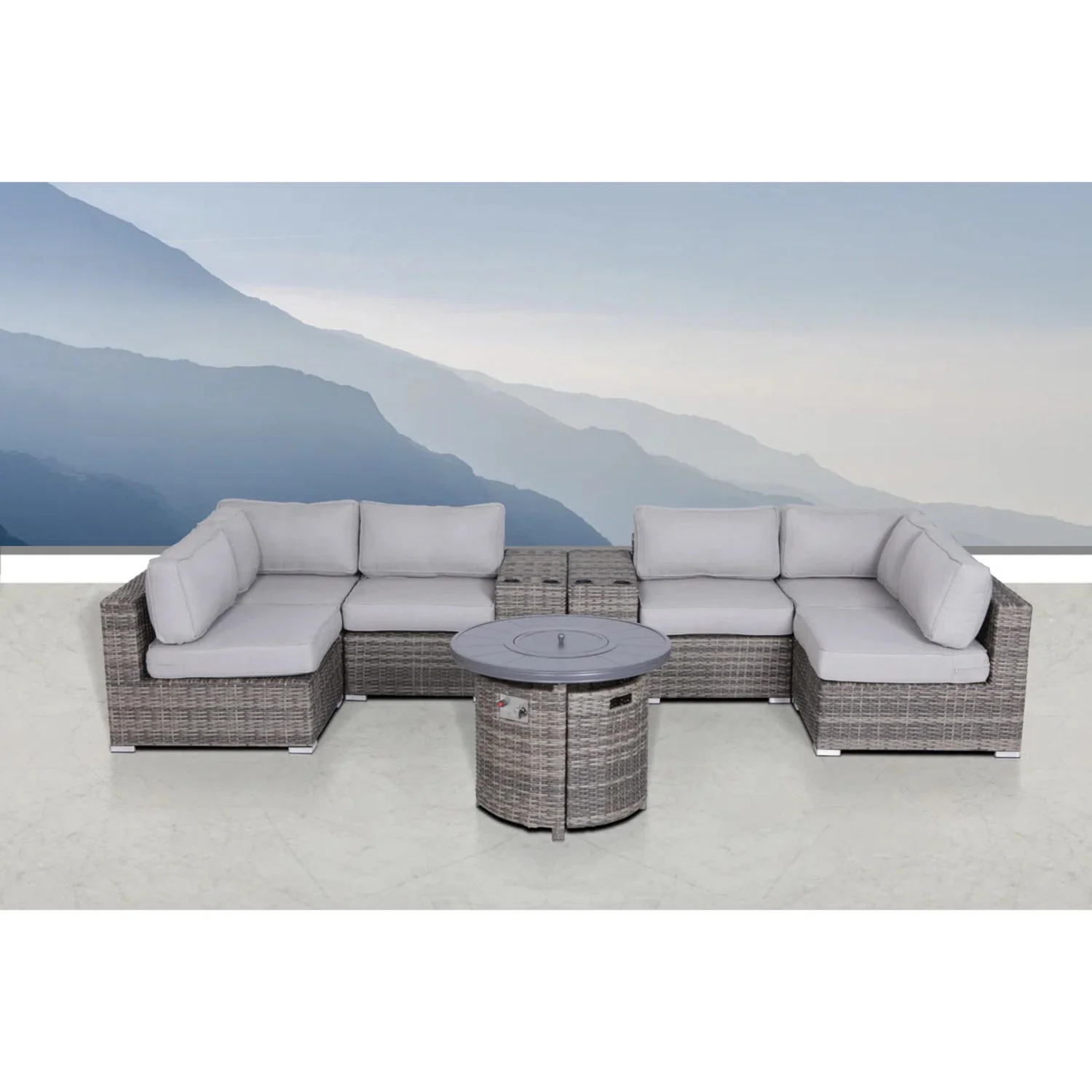 Wicker Outdoor Lounge Set With Cushions And Fire Pit - Image 16