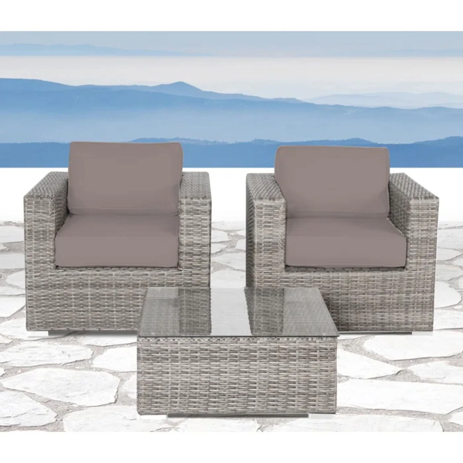 Wicker Seating Group Set With Table And Cushions - Image 19