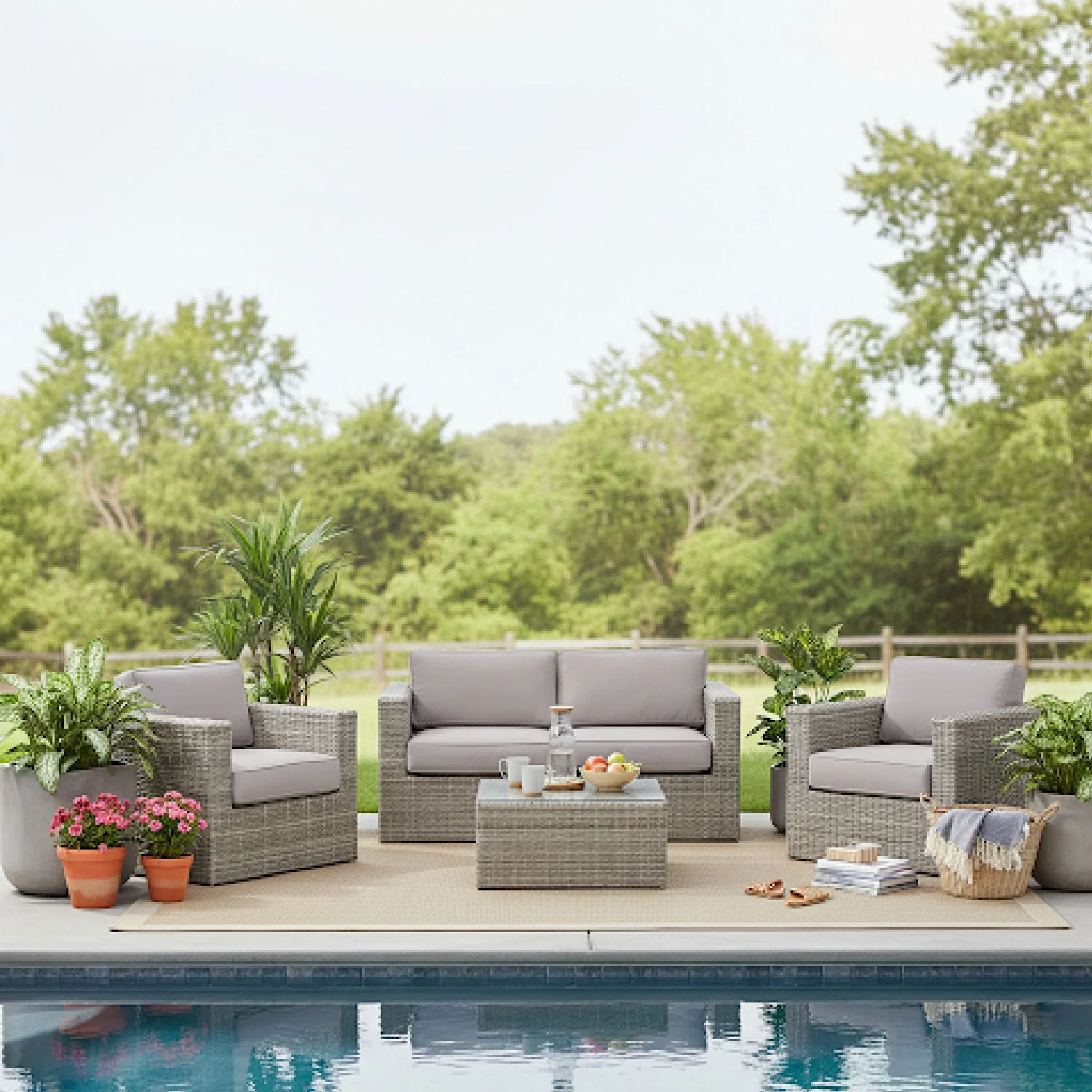 Wicker Seating Group Set With Table And Cushions - Image 30