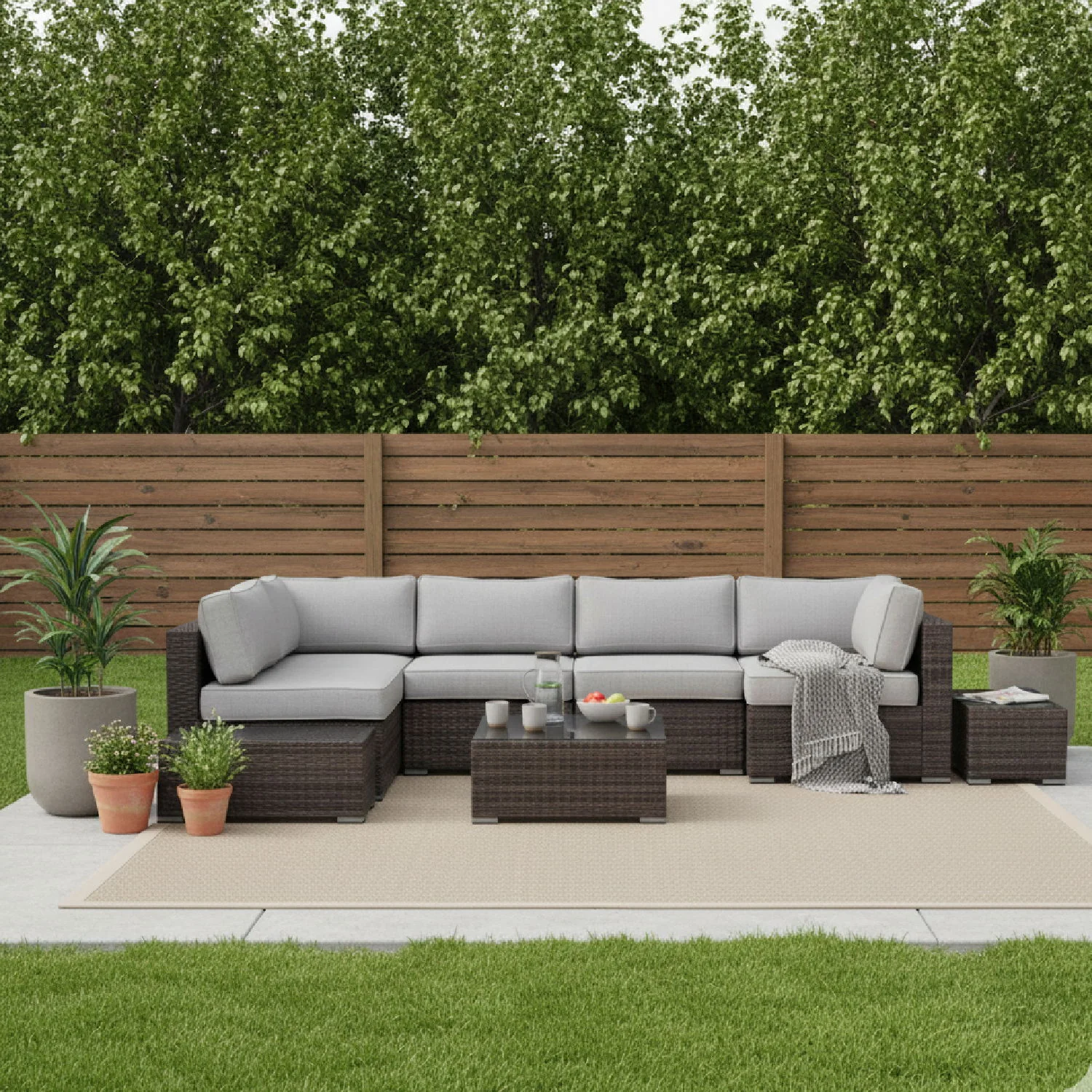 Wicker Sectional Seating Group With Cushions - Image 14