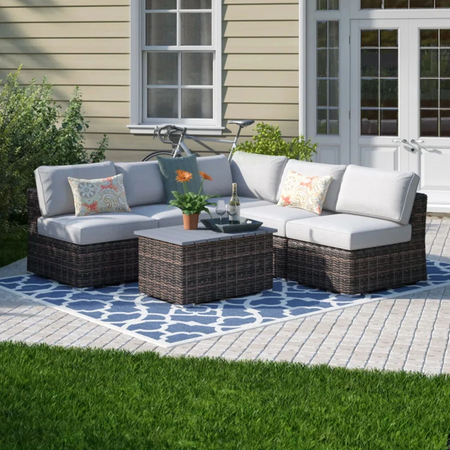 Wicker Sectional Sofa With Cushions And Table - Image 15