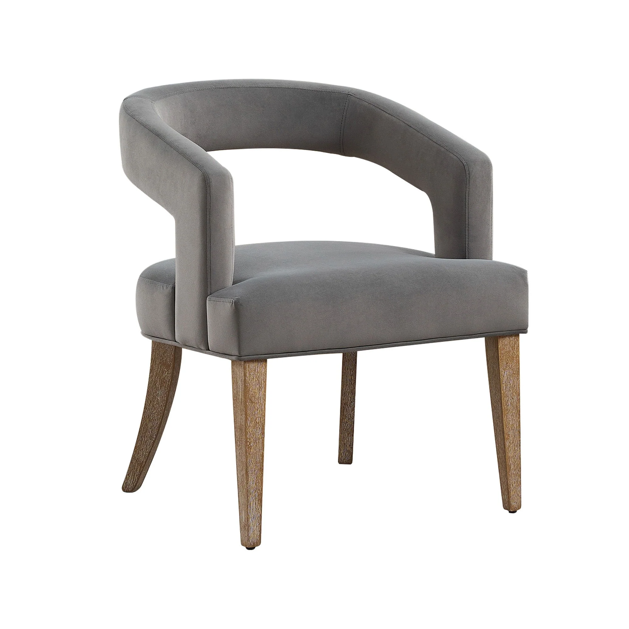 Wide Modern Barrel Open Back Upholstered Accent Chair With Weathered Solid Wood Legs - Image 2
