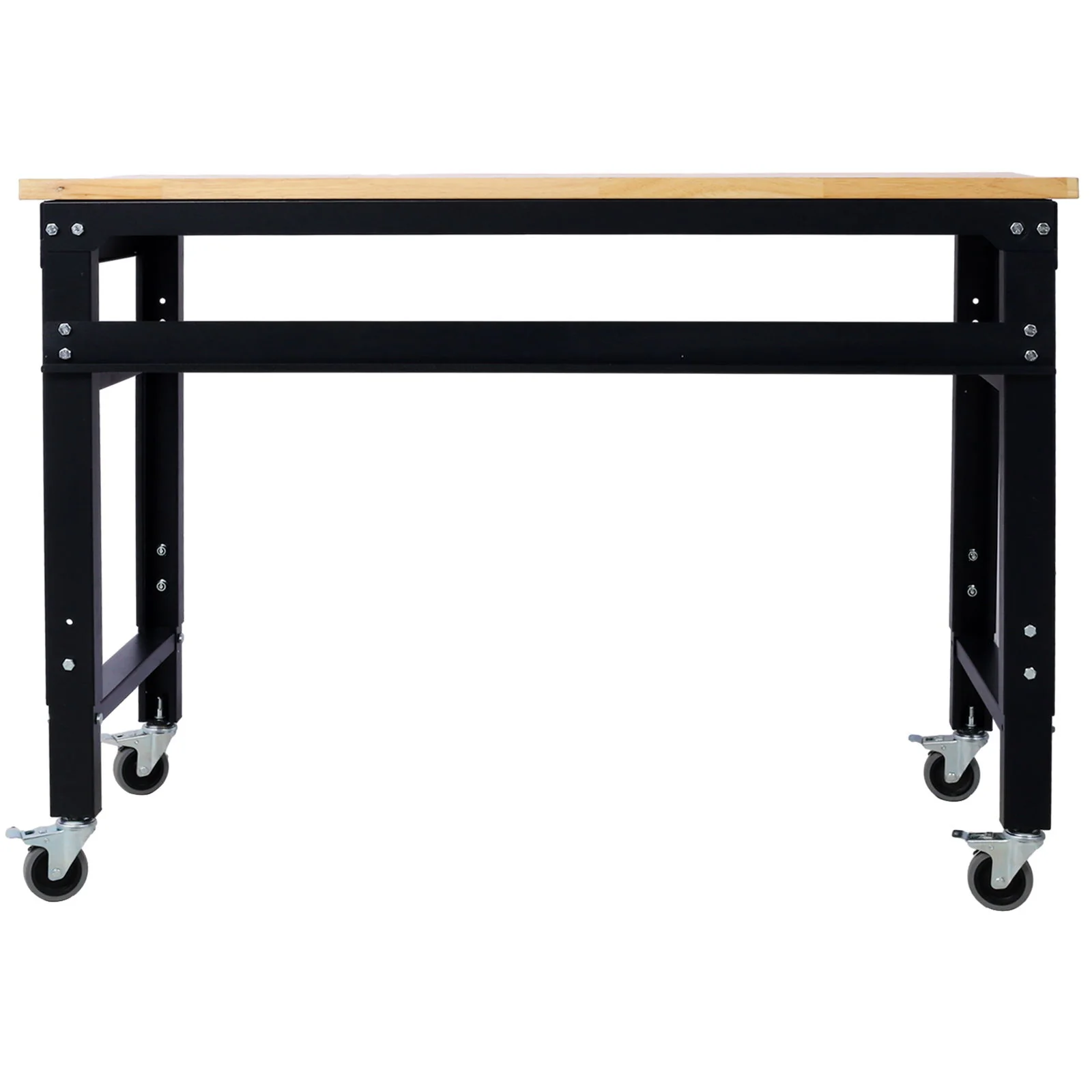 Wide Rolling Workbench For Garage, Adjustable Height, Workshop Tool Bench, Metal With Rubber Wood Top - Image 7