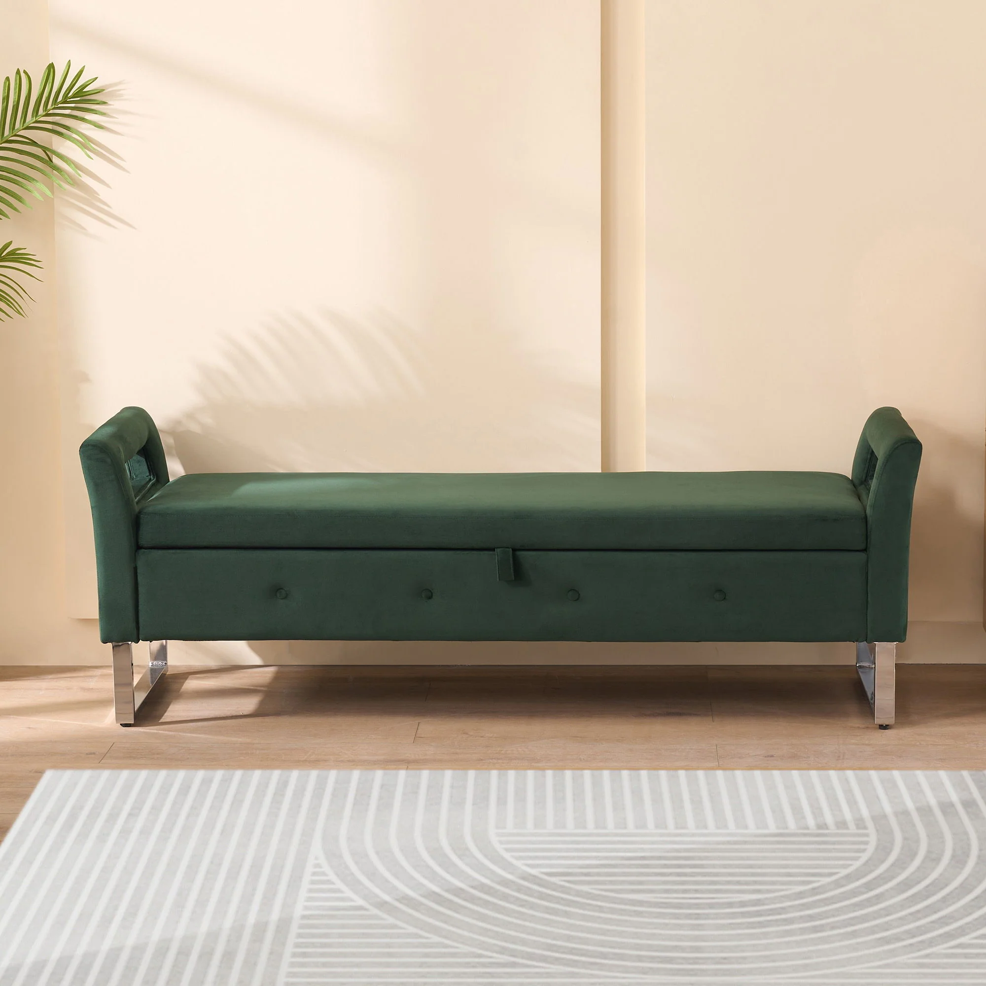 Wide Storage Soft Ottoman Bench With Armrests - Image 4