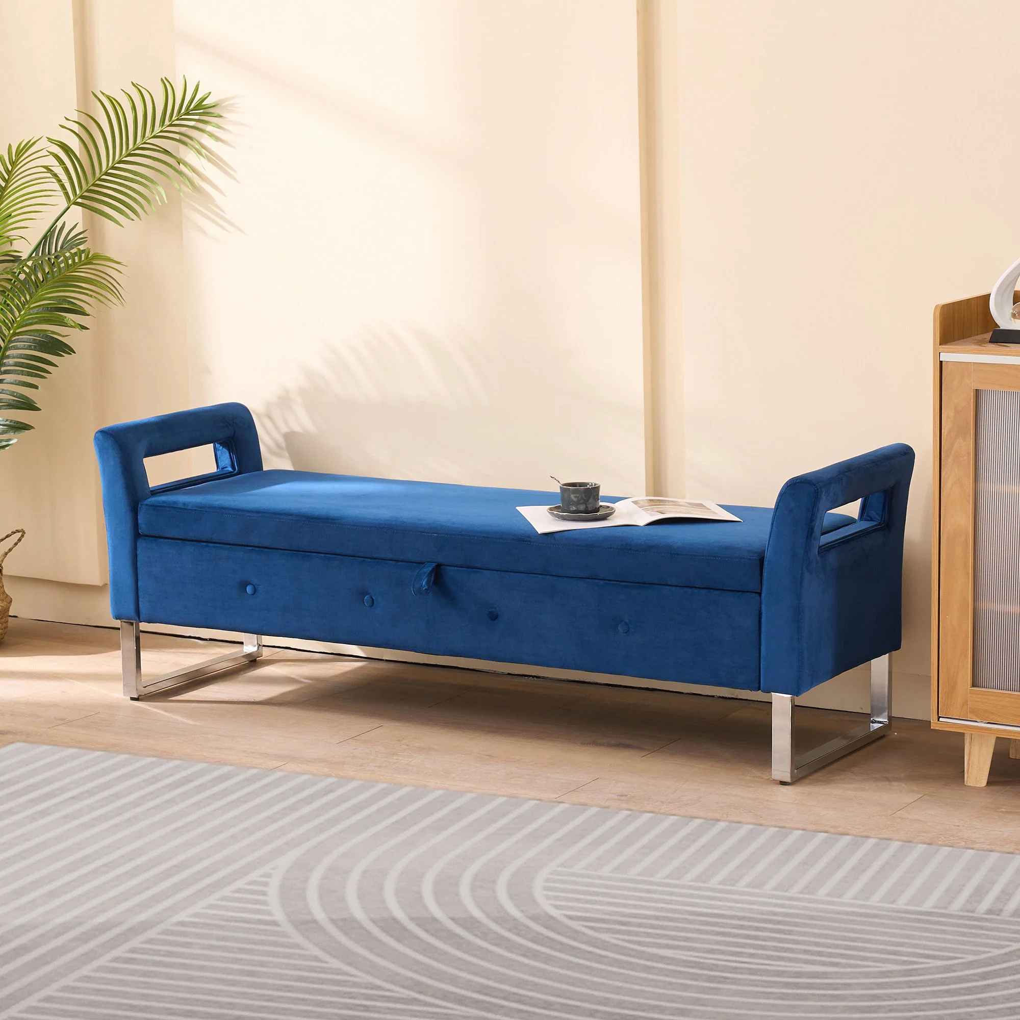 Wide Storage Soft Ottoman Bench With Armrests - Image 6