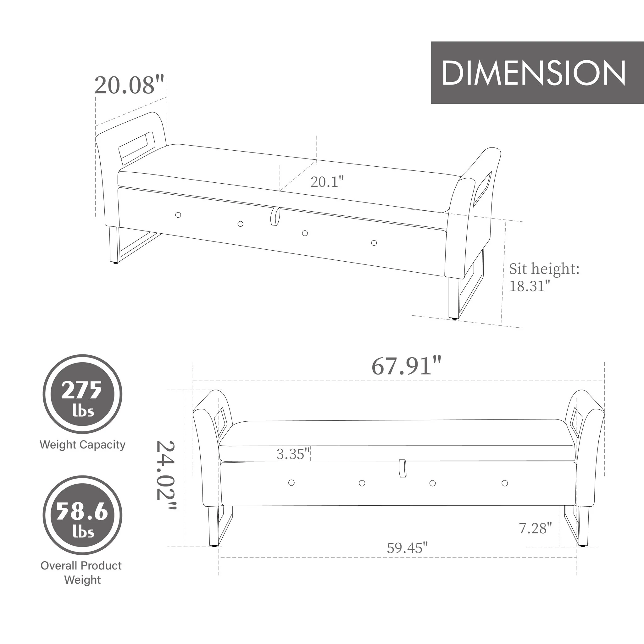 Wide Storage Soft Ottoman Bench With Armrests - Image 7