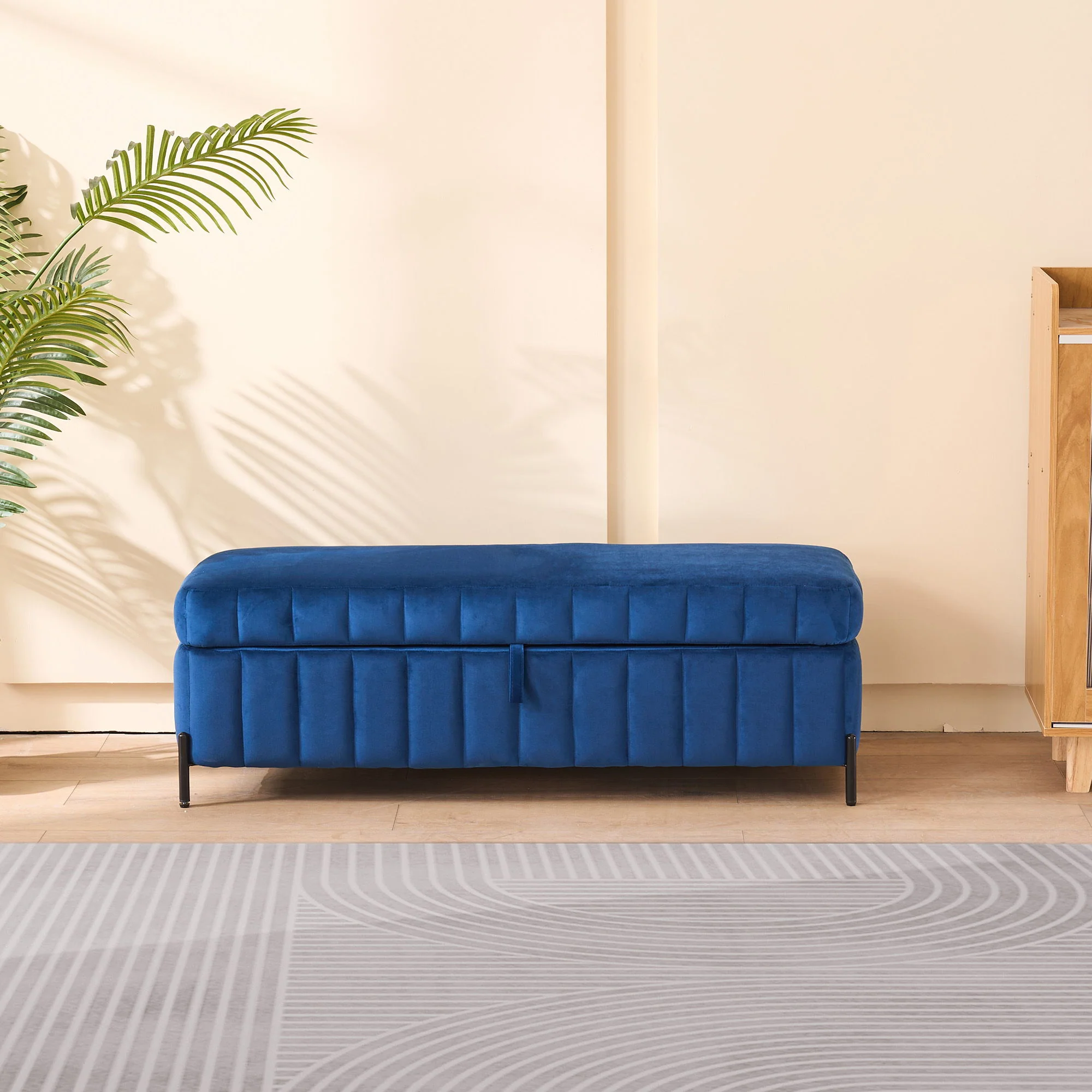 Wide Upholstered Storage Soft Bench Ottoman With Metal Legs - Image 7
