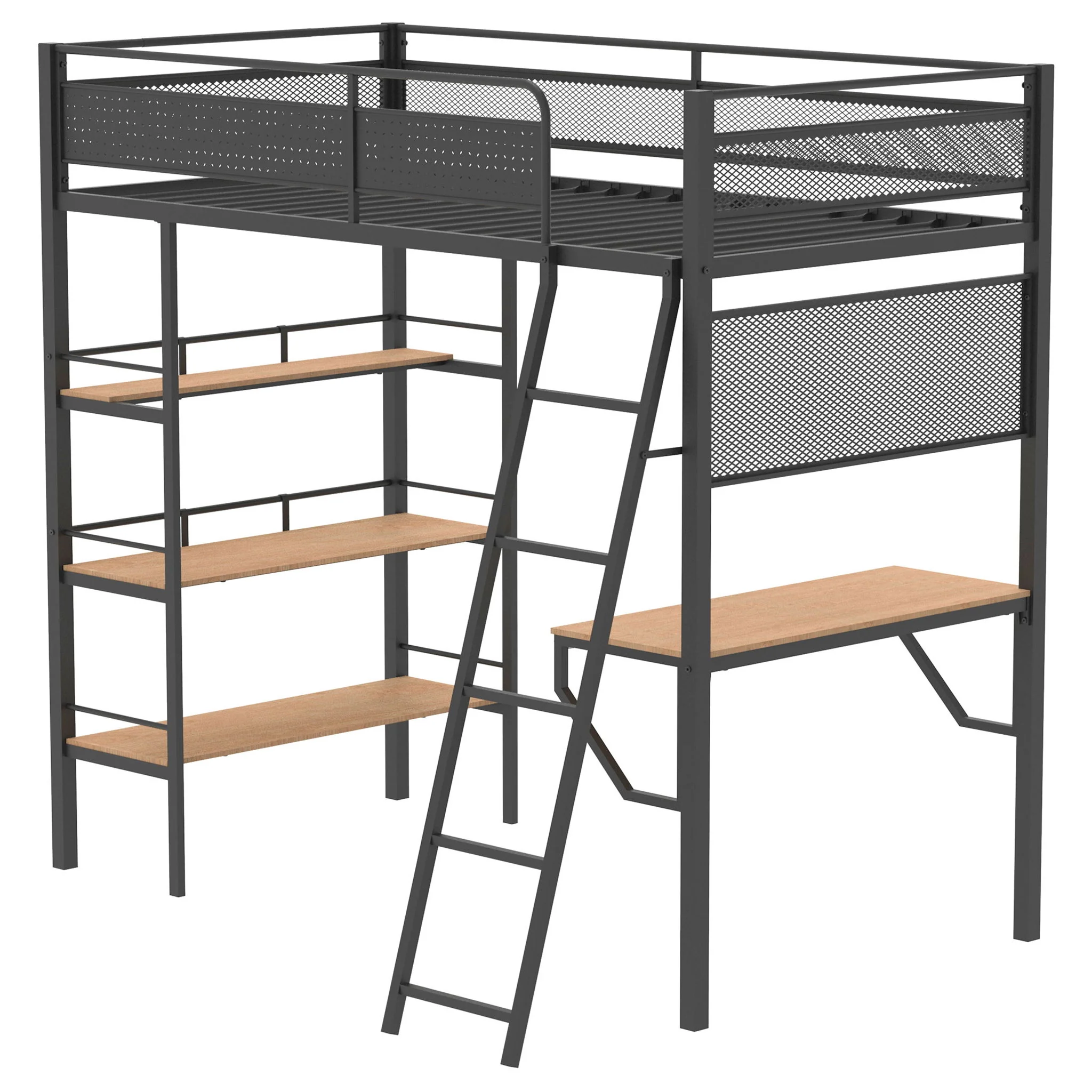 William - Twin Loft Bed 3 Shelf With Built In Desk - Matte Black - Image 4