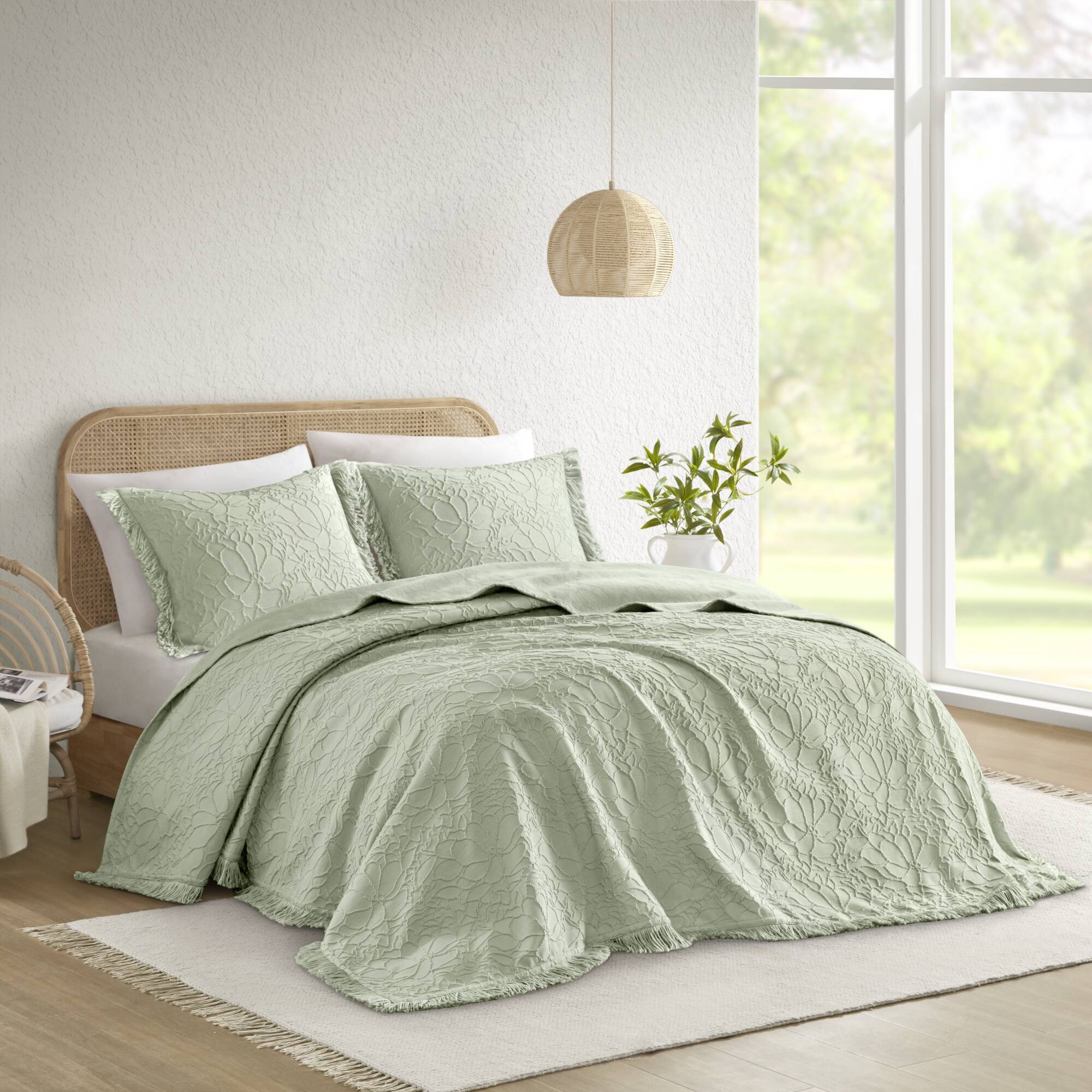 Willow - 3 Piece Queen Bedspread Set - Sage - Image 2
