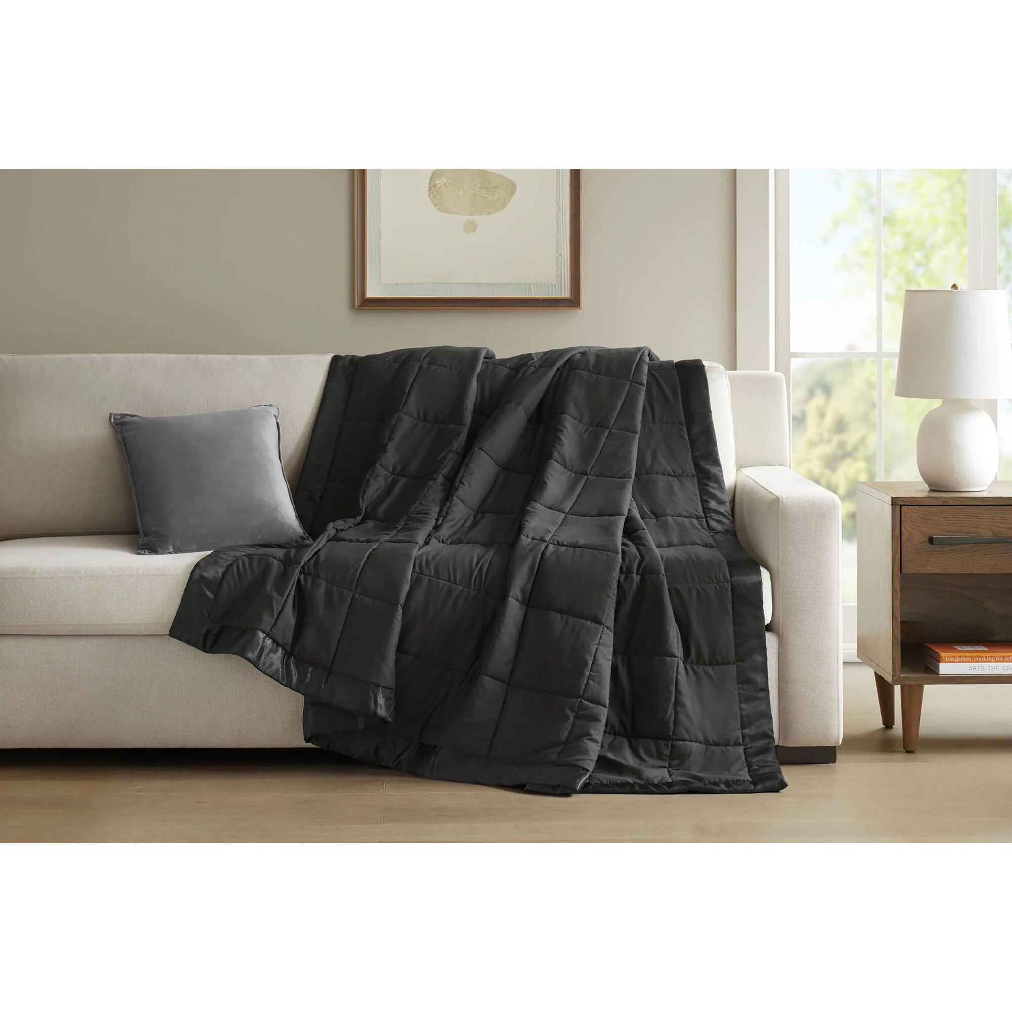 Windom - Full/Queen Lightweight Down Alternative Blanket With Satin Trim - Black - Image 2