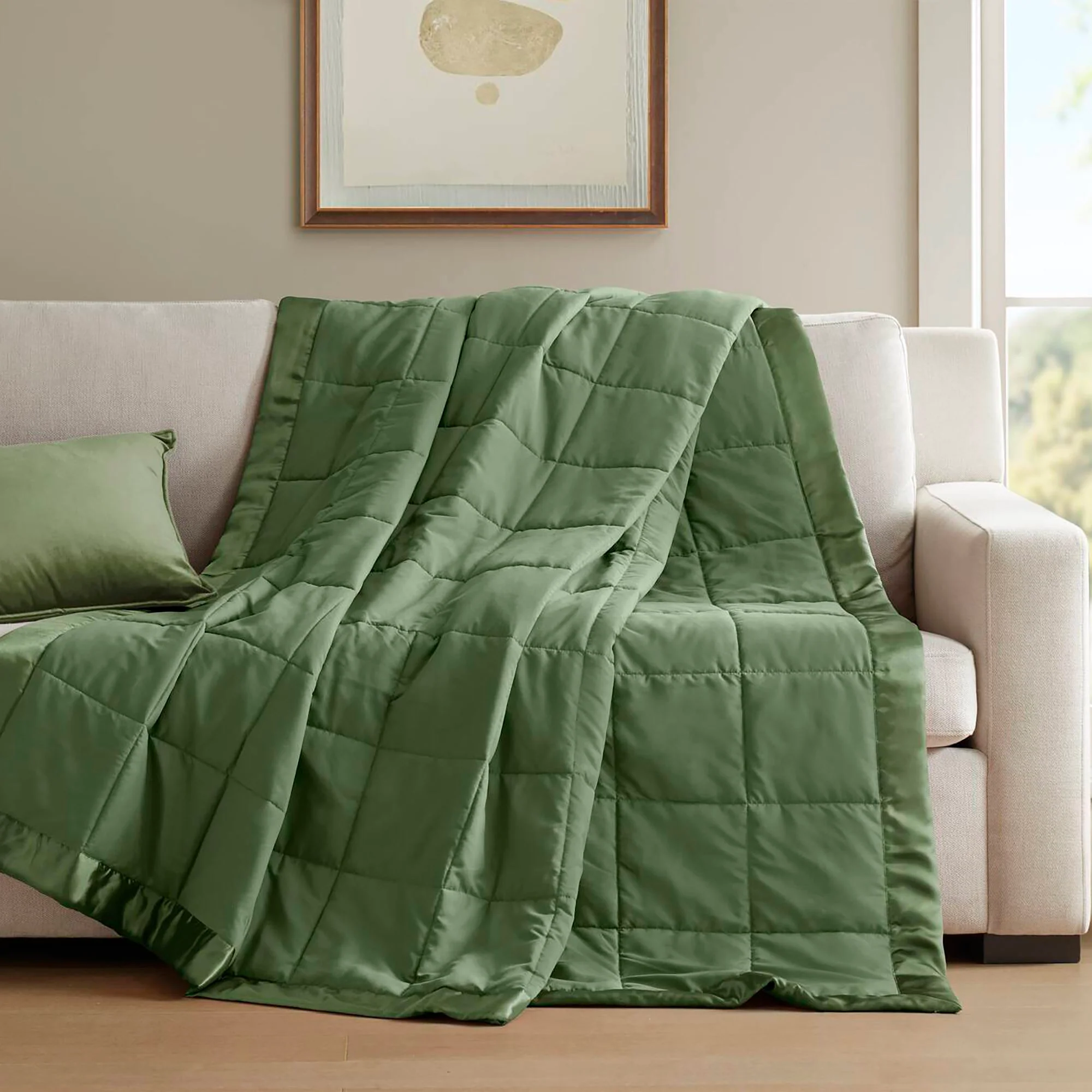 Windom - Full/Queen Lightweight Down Alternative Blanket With Satin Trim - Green - Image 2