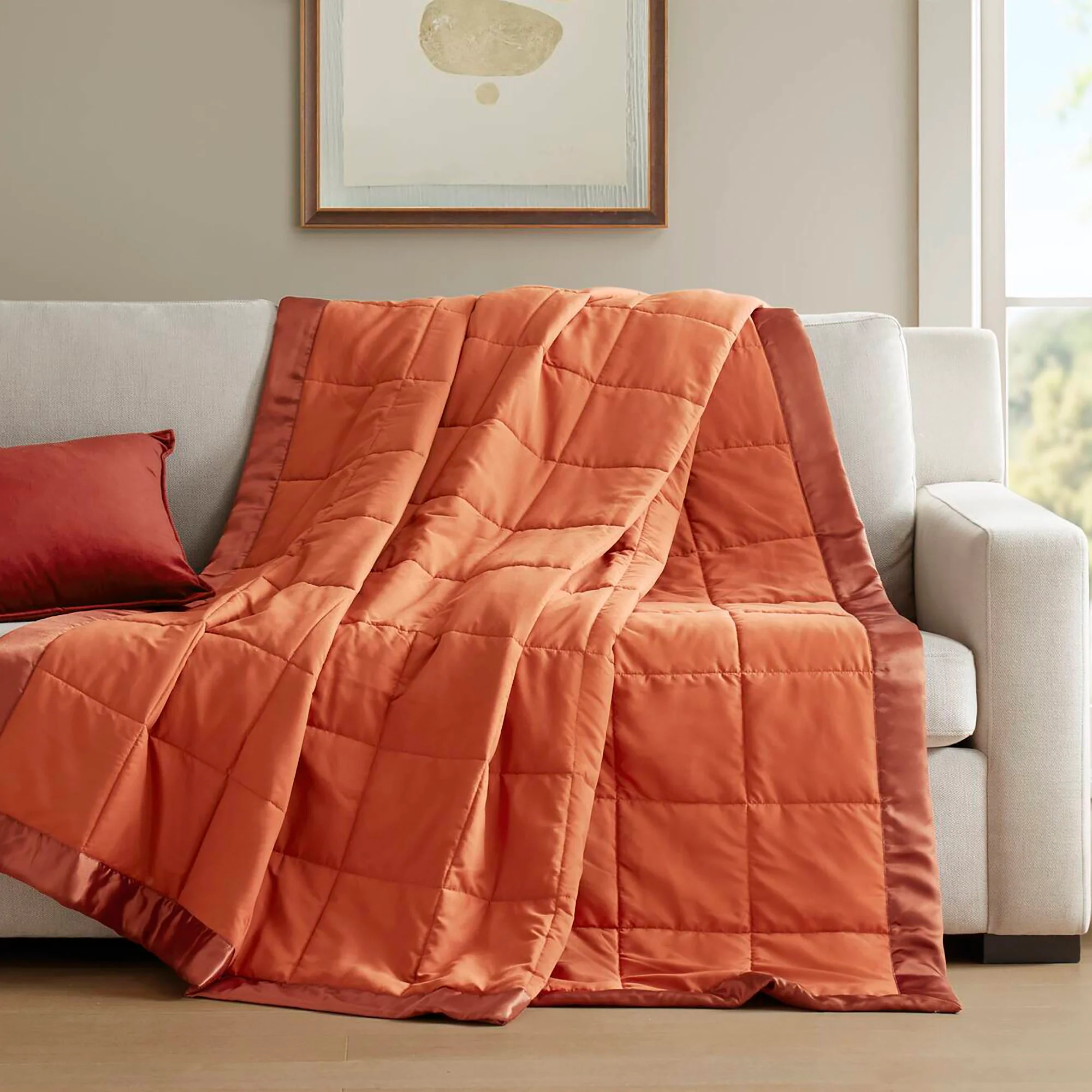 Windom - Full/Queen Lightweight Down Alternative Blanket With Satin Trim - Orange - Image 2