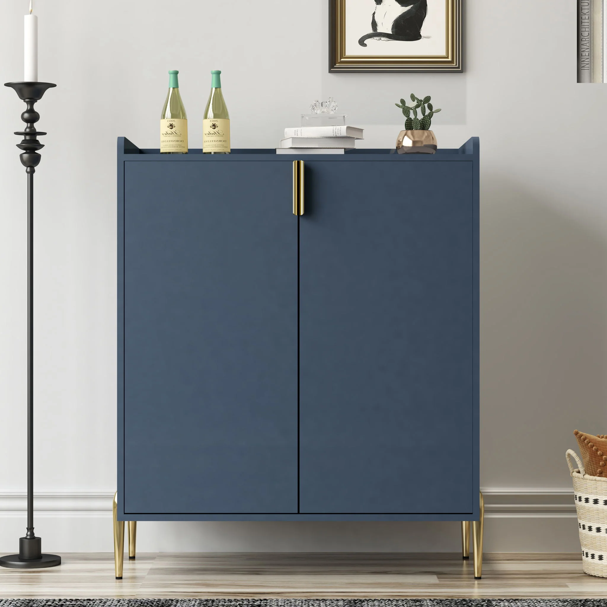 Wine Bar Cabinet With Adjustable Shelf, 2 Door Sideboard With Soft-Closing Hinges And Feet - Image 4