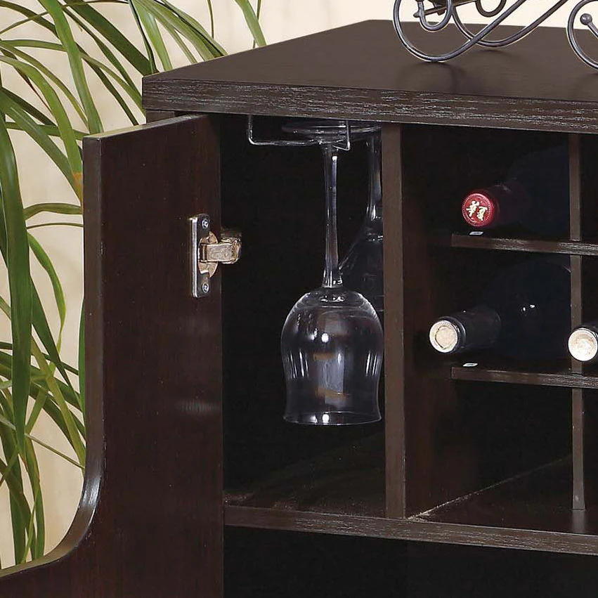 Wine Cabinet With Two Doors Removeable Wine Bottle Rack Metal Wine Glass Racks Four Shelves - Red Cocoa - Image 4