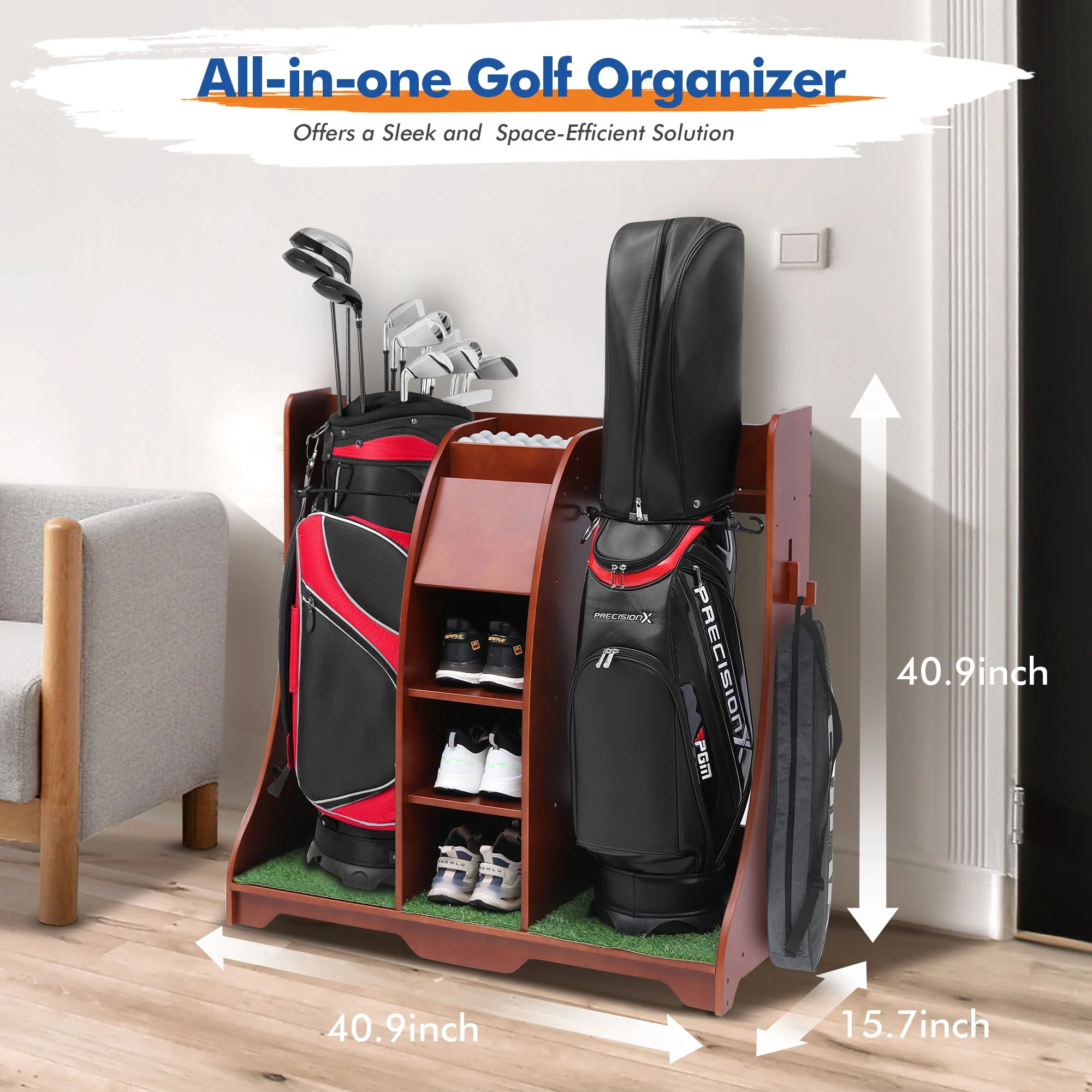 Wood Freestanding Adjustable Multi Use Golf Shelf - Reddish Brown - Image 4