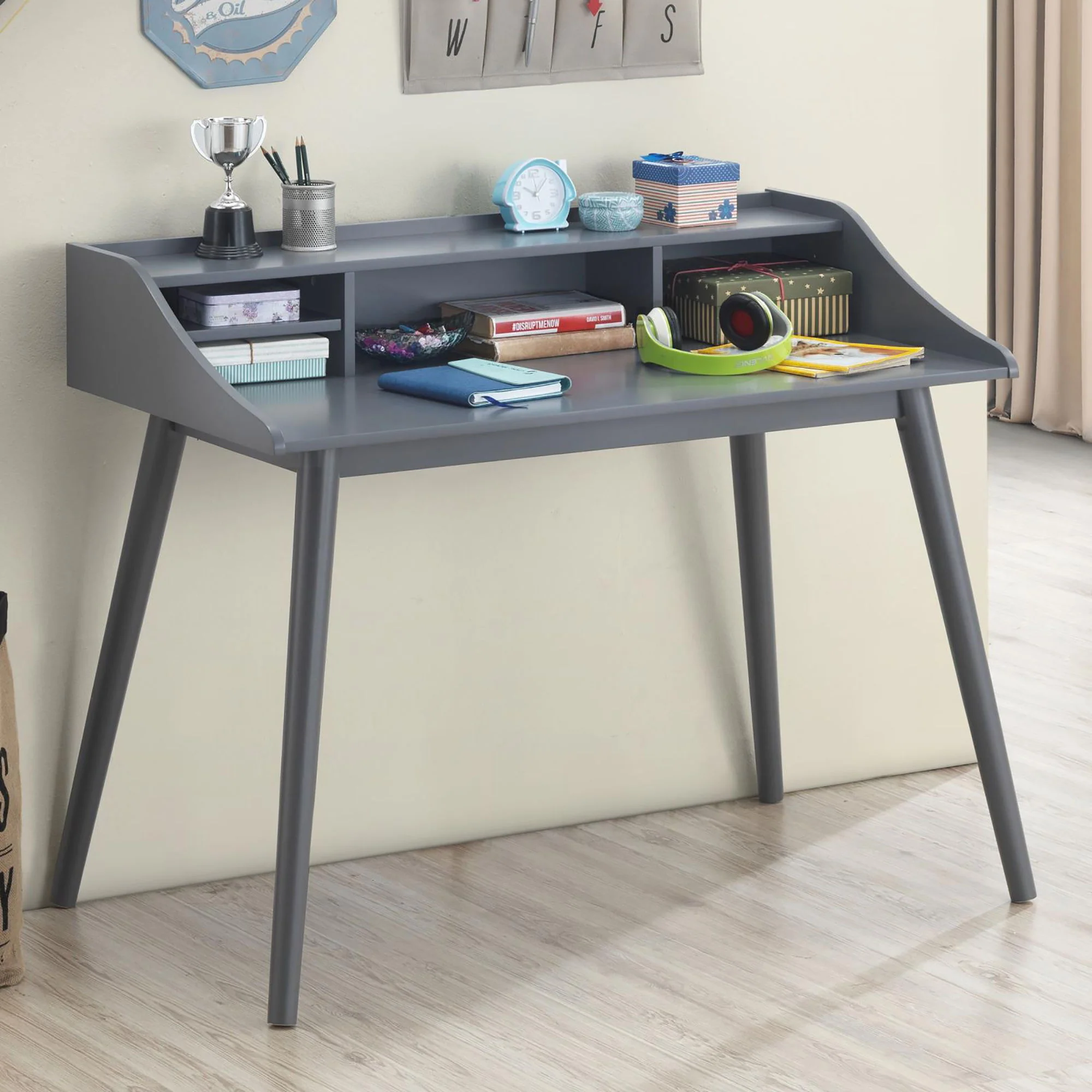 Writing Desk With 4 Compartments - Gray - Image 4