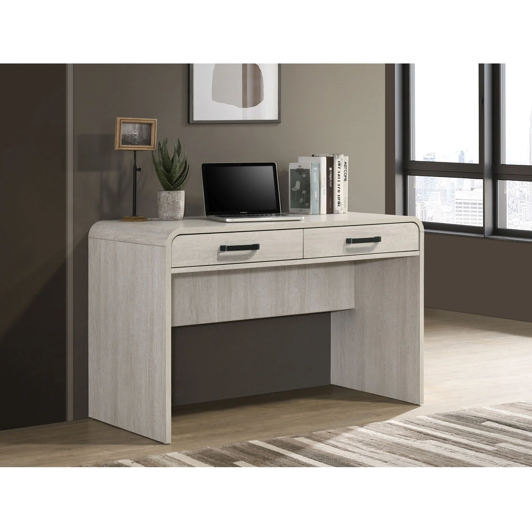 Writing Desk With Dual Drawers, Home Office Furniture - Antique White - Image 2