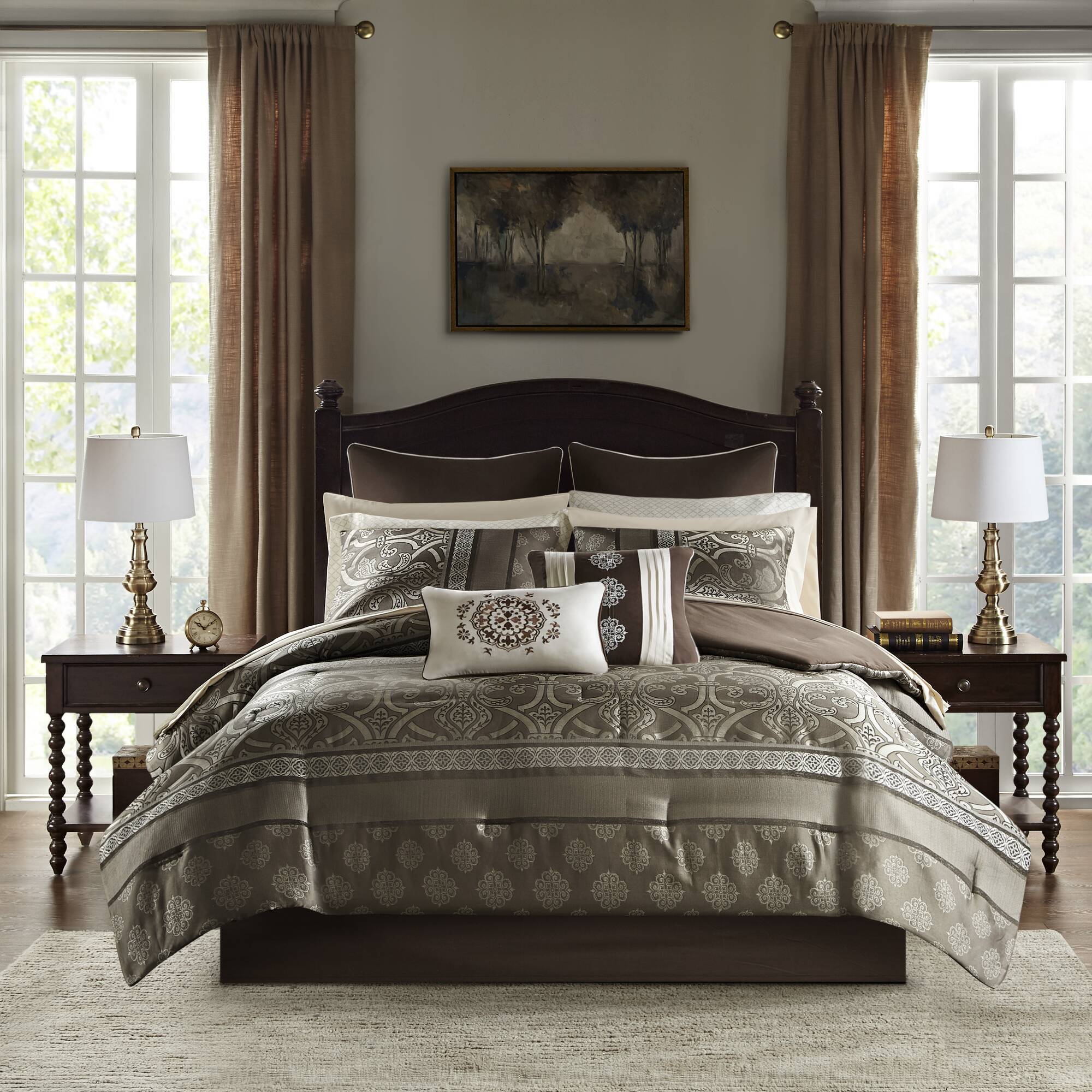 Zara - California King 16 Piece Complete Bedding Set With 2 Sheet Sets - Brown - Image 3