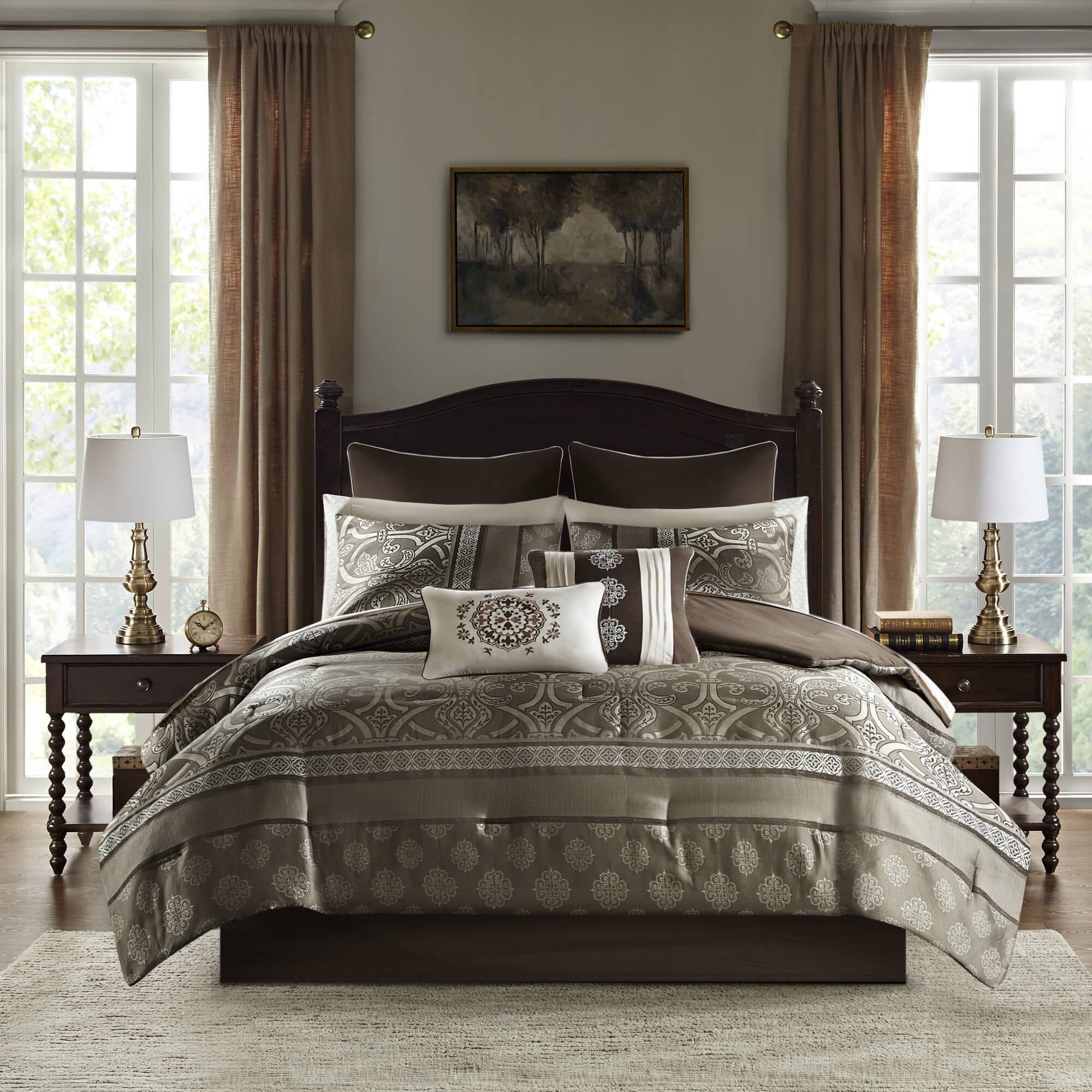 Zara - King 16 Piece Complete Bedding Set With 2 Sheet Sets - Brown - Image 2