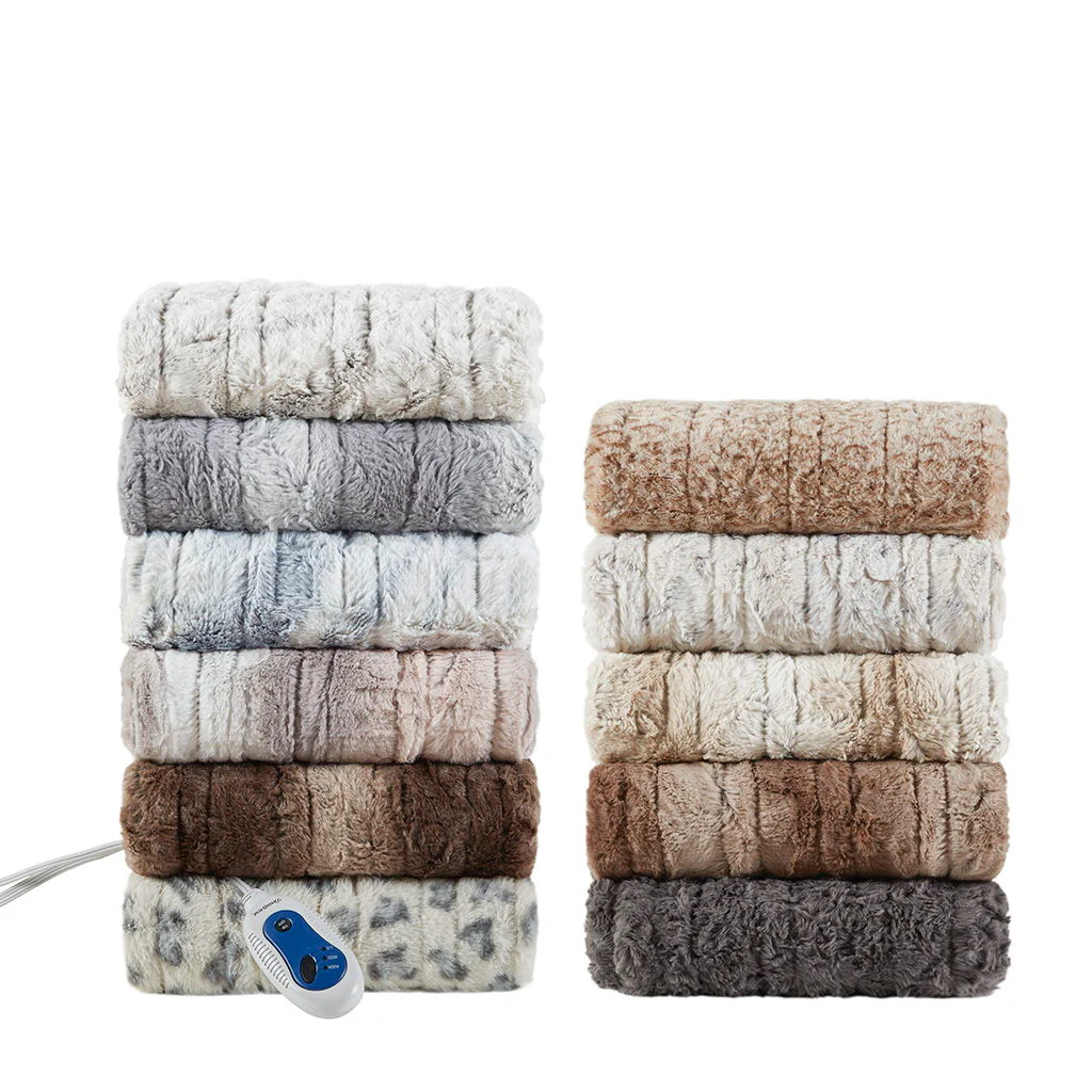 Zuri - Oversized Faux Fur Heated Throw - Blush / Gray - Image 3
